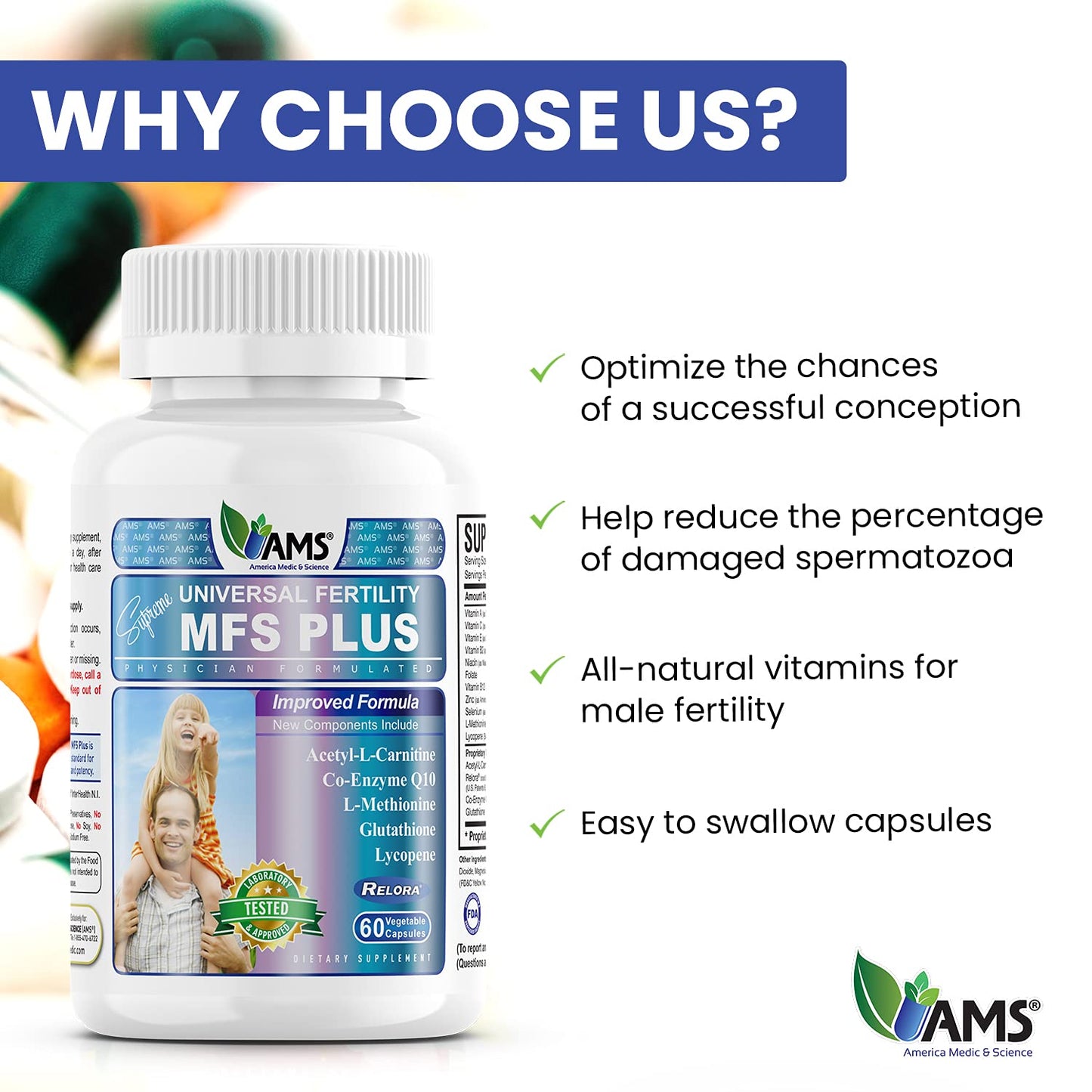 America Medic & Science MFS Plus Fertility Supplements for Men Capsule, 60 Count
