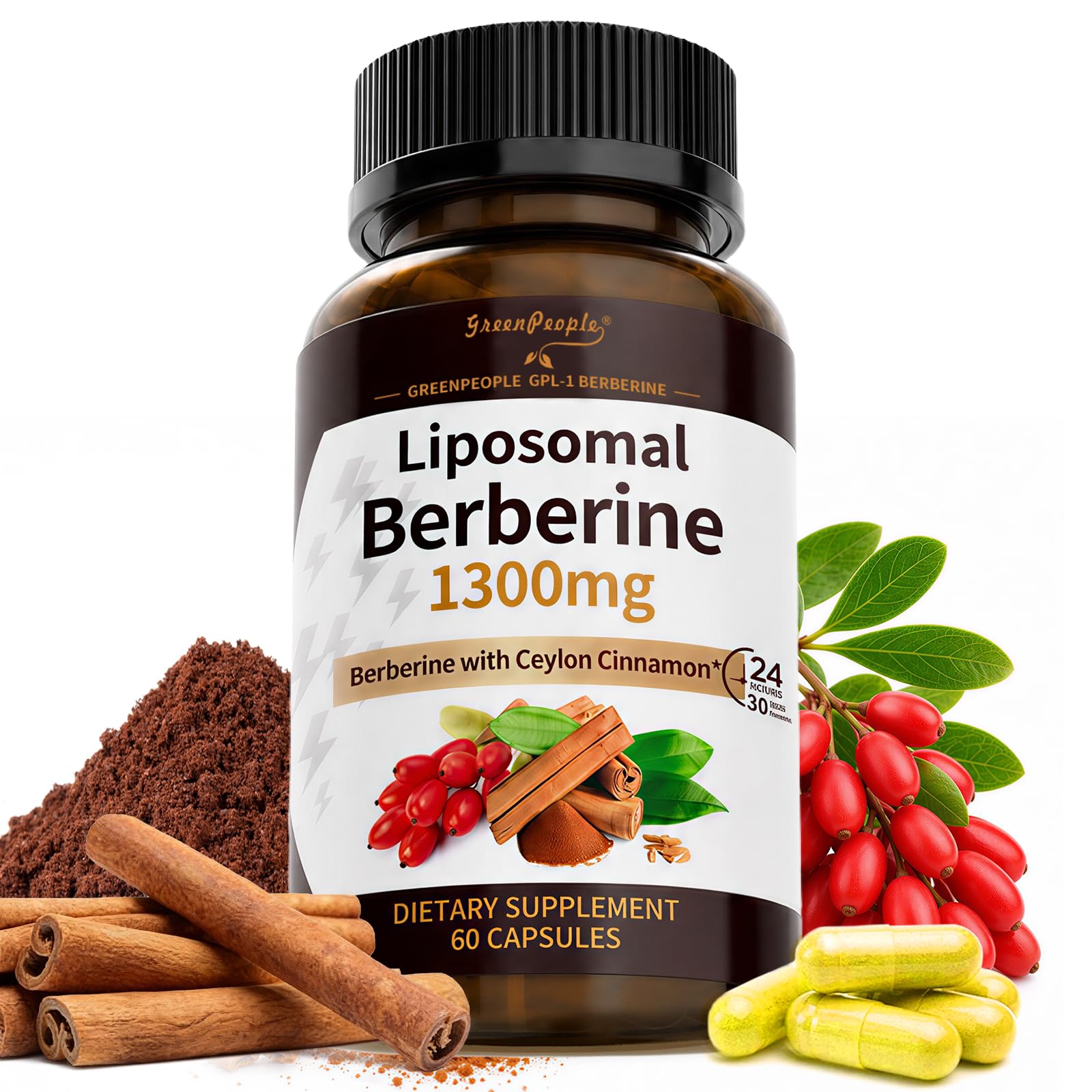 GREENPEOPLE Liposomal Berberine Supplement with Ceylon Cinnamon 60 Veg Capsules