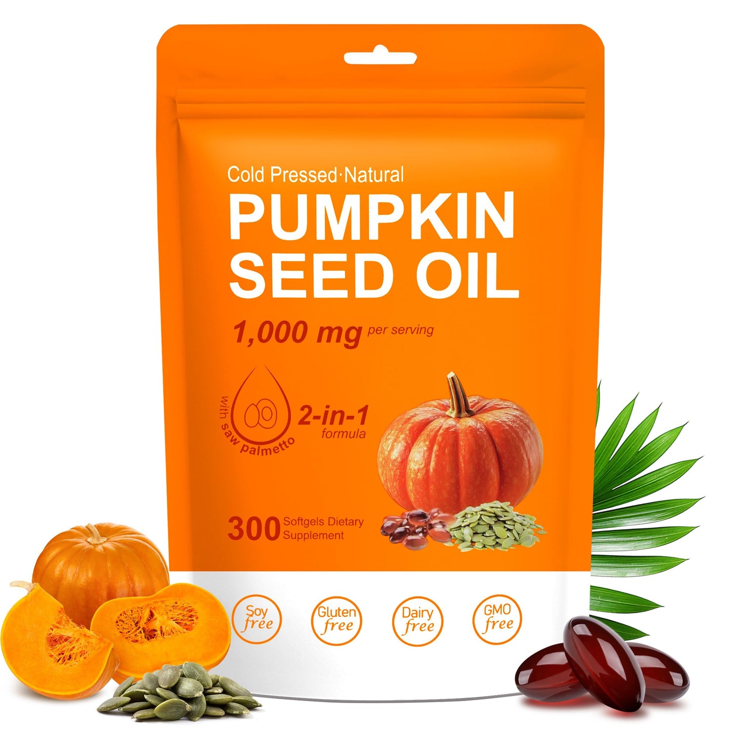Crobirware Cold Pressed Pumpkin Seed Oil & Saw Palmetto Softgels (1000mg), 300 Softgels