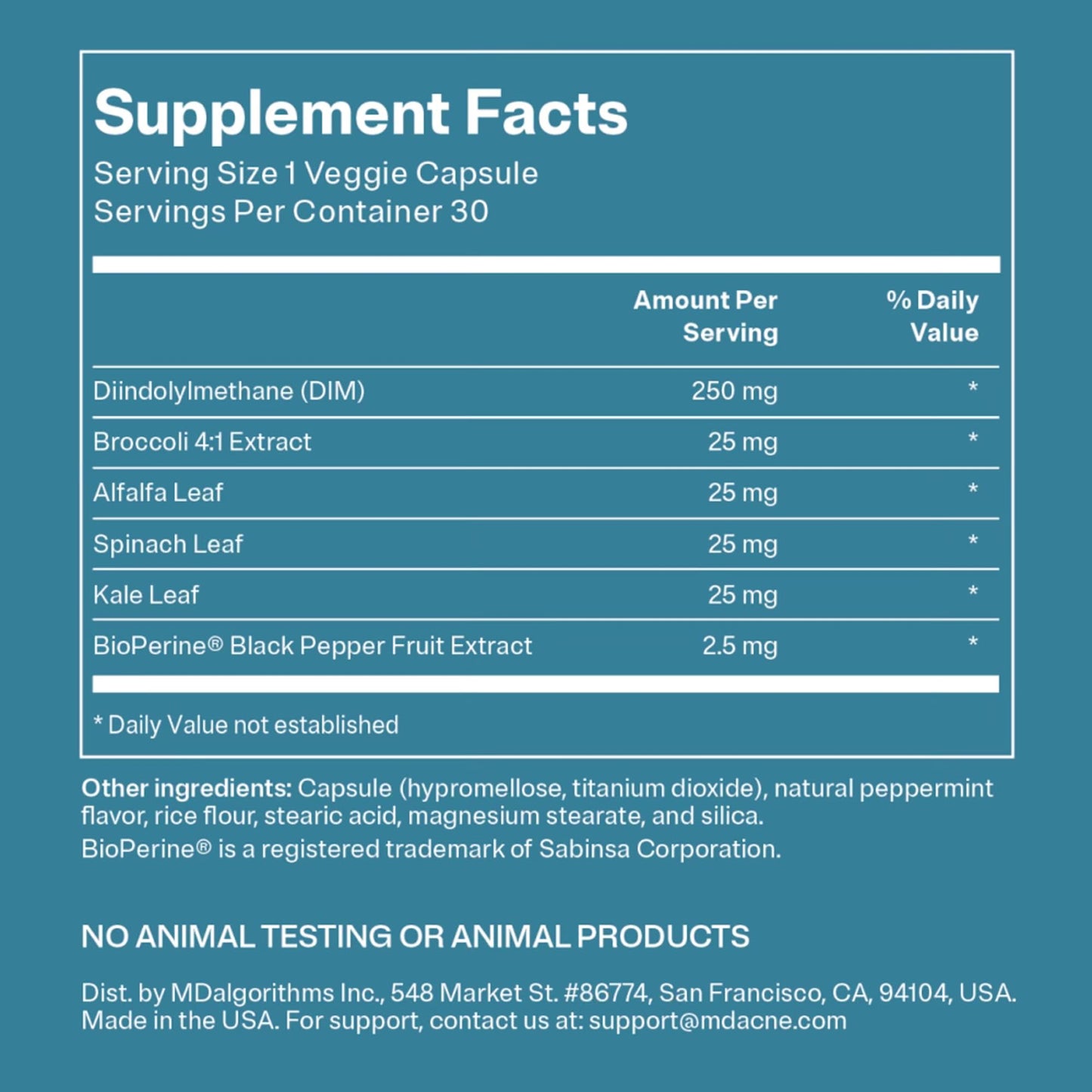 MDacne DIM Skin Clearing Supplements Capsules 30 Count