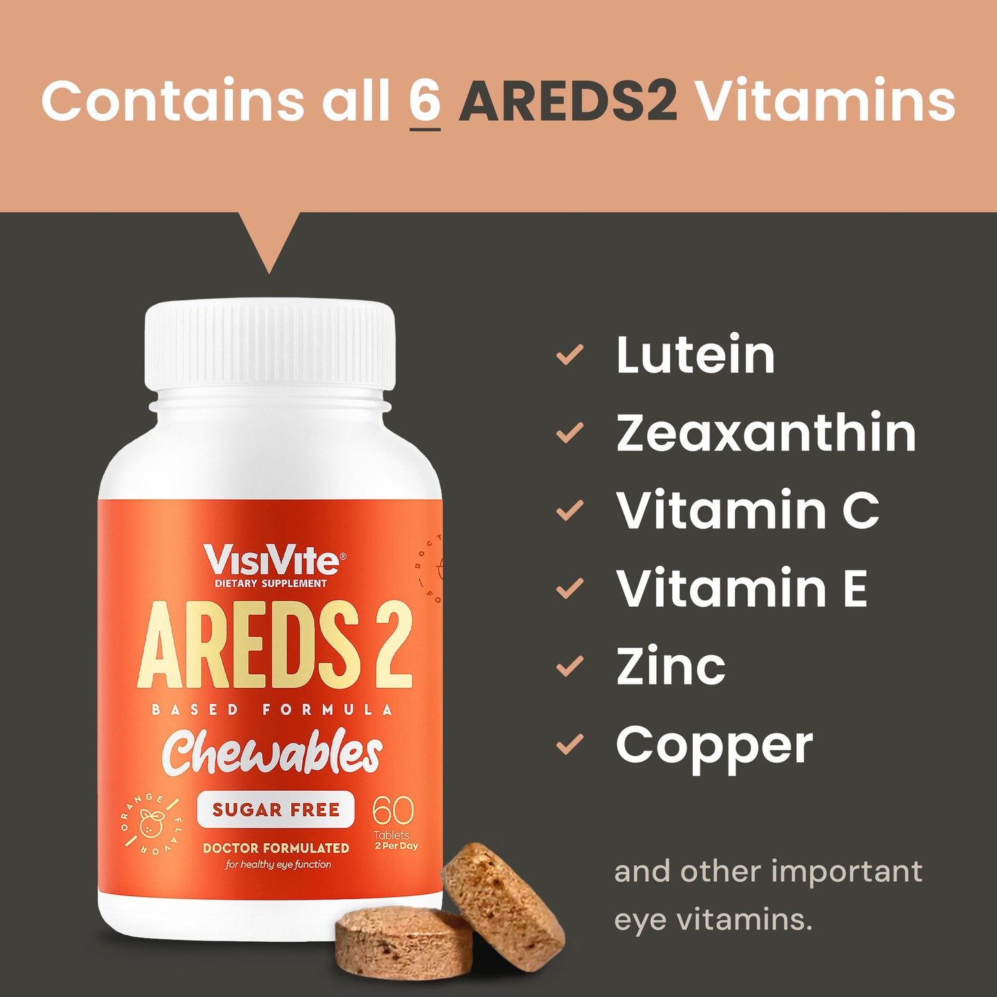 VisiVite AREDS 2 Sugar-Free Eye Vitamins Chewable Tablets, 1 Count