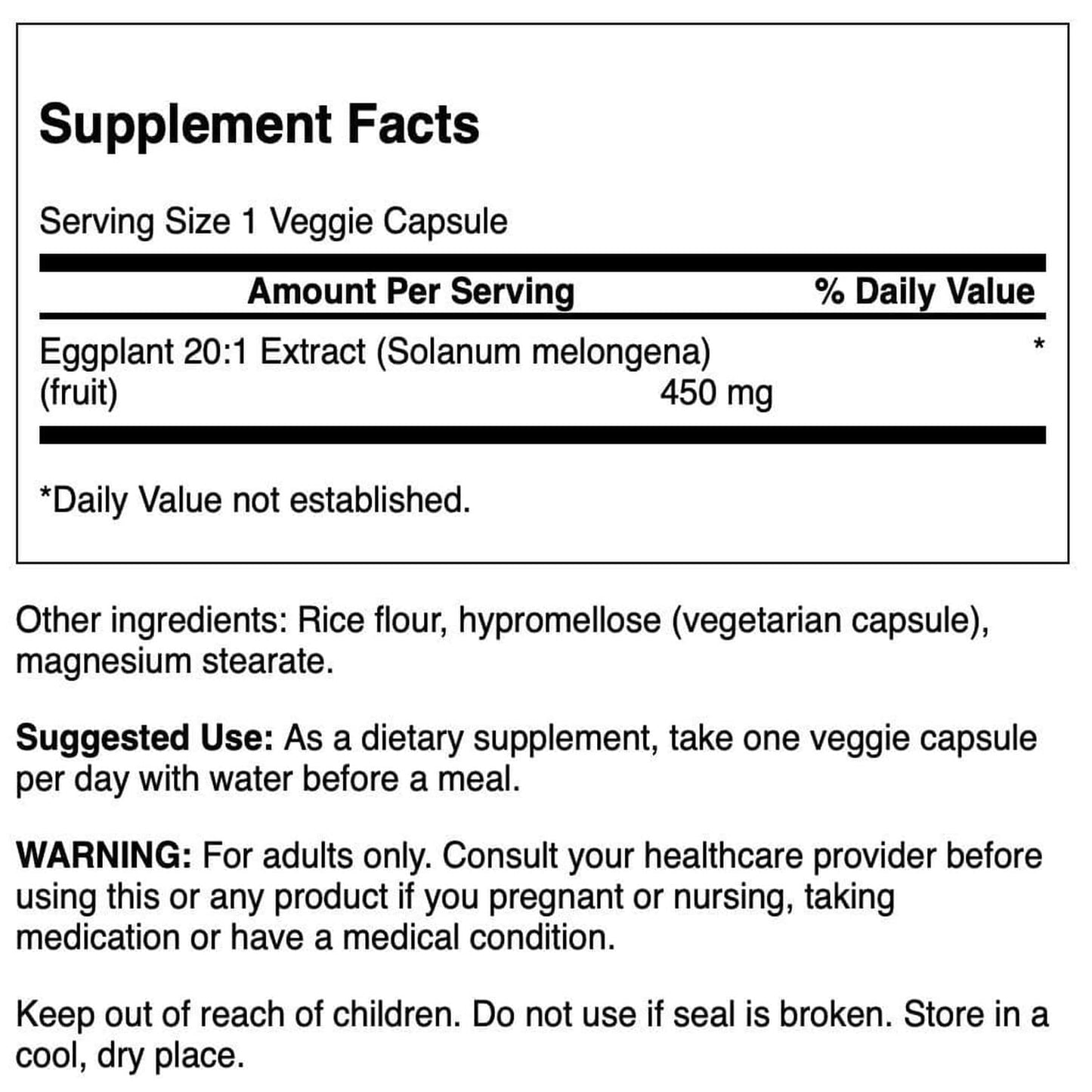 Swanson Eggplant Extract 20:1 450 mg Veg Capsules 30 Count