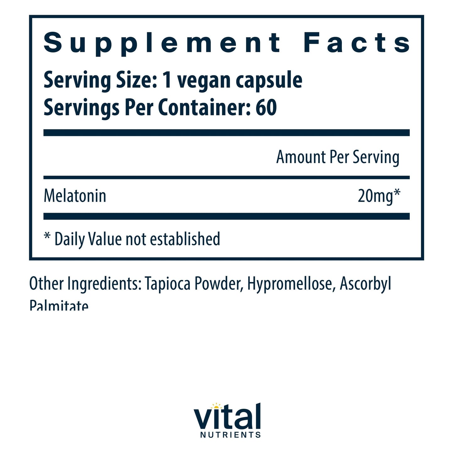 Vital Nutrients Melatonin 20mg Capsule, 60 Count