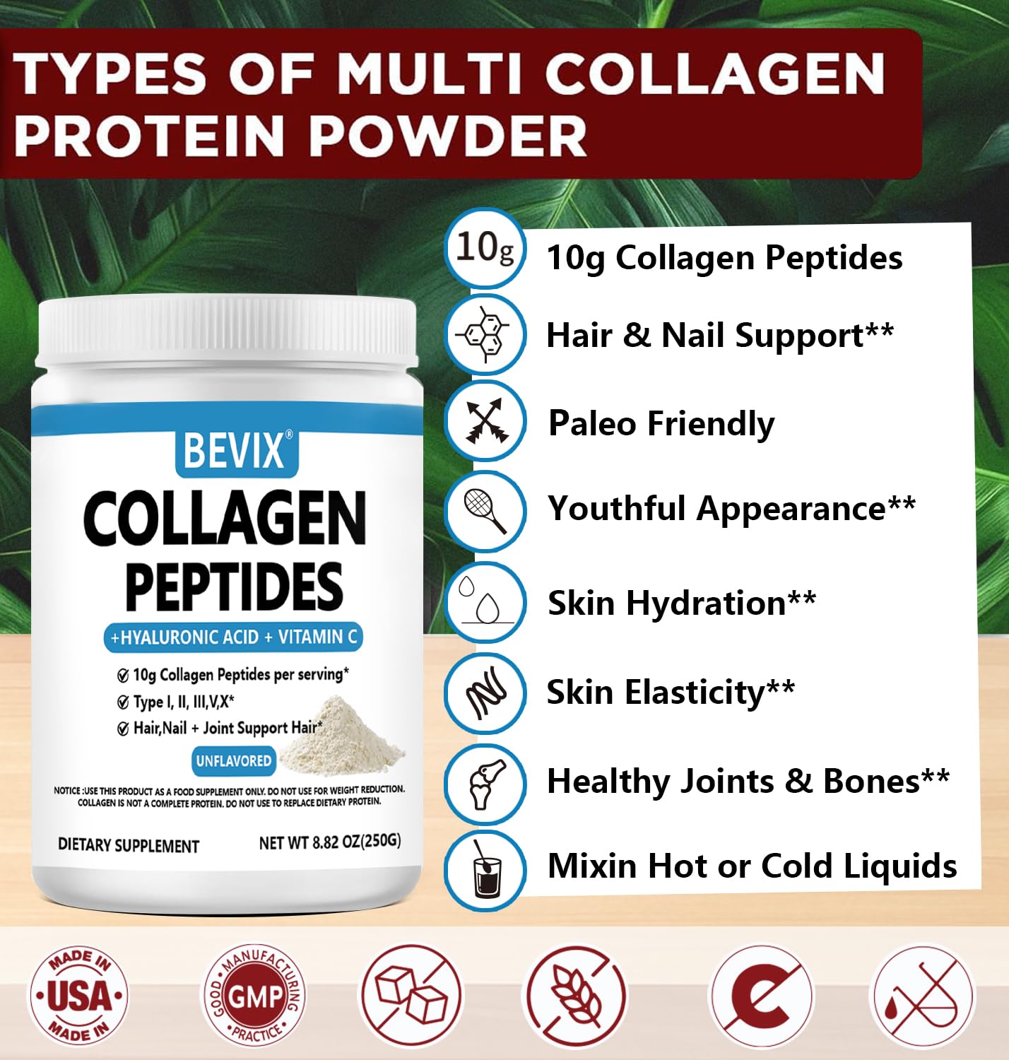 BEVIX Collagen Peptides Powder 8.82 Ounces