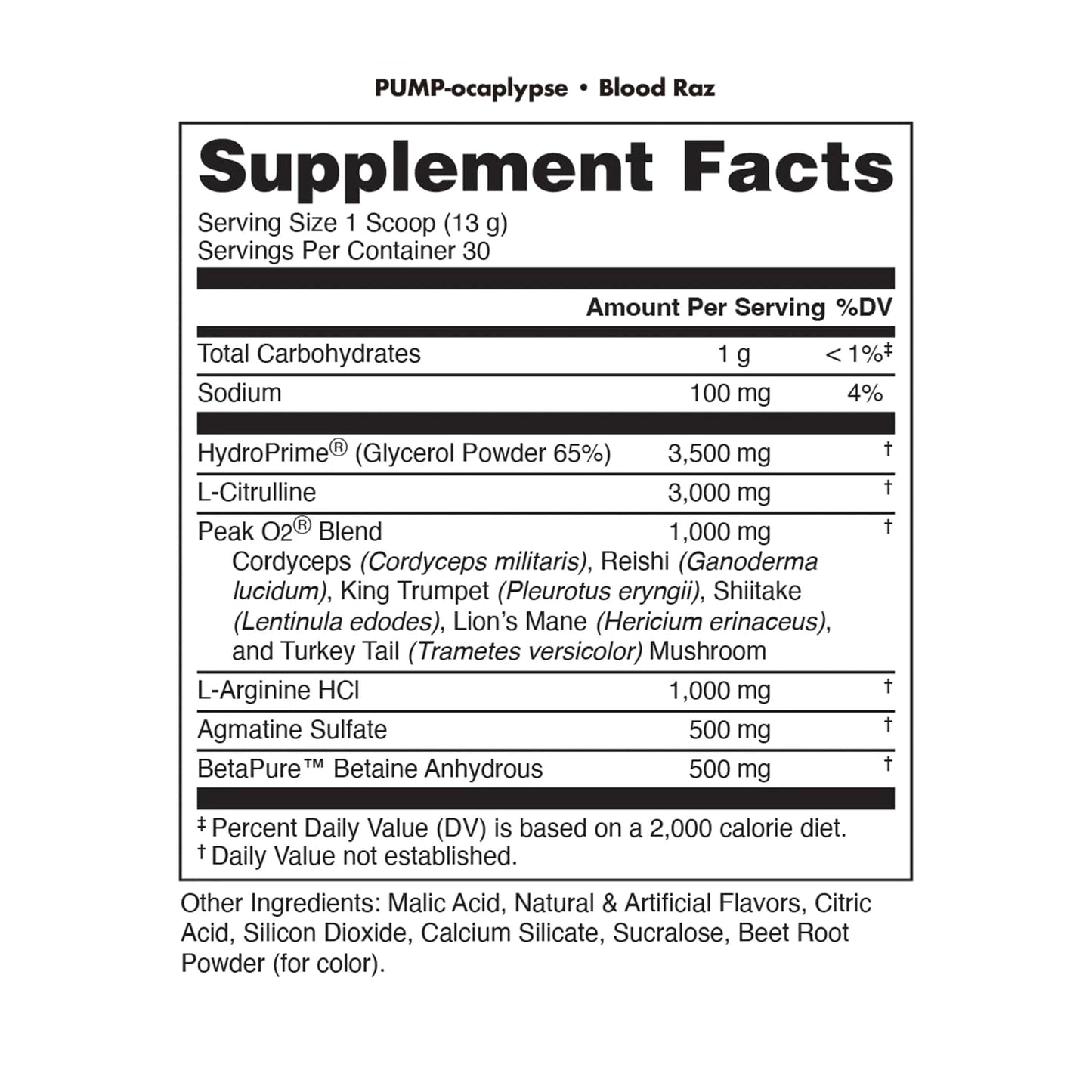 Bucked Up Pump-ocalypse Blood Raz Nitric Oxide and L-Arginine Supplement with Citrulline Malate, GlycerPump Powder 13.8 Ounces