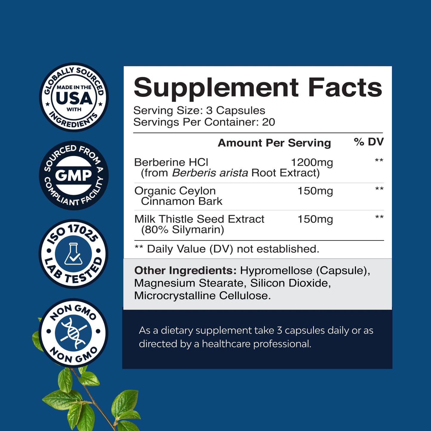 Natures Craft Balancing Berberine Plus 1200mg Complex Capsules, 60 Count