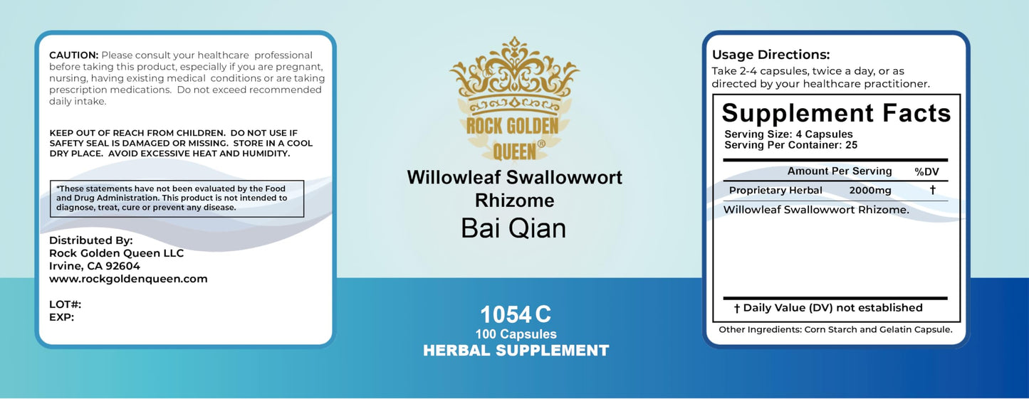 Rock Golden Queen Bai Qian, Cynanchum Root (Raw) Capsules, 100 Count