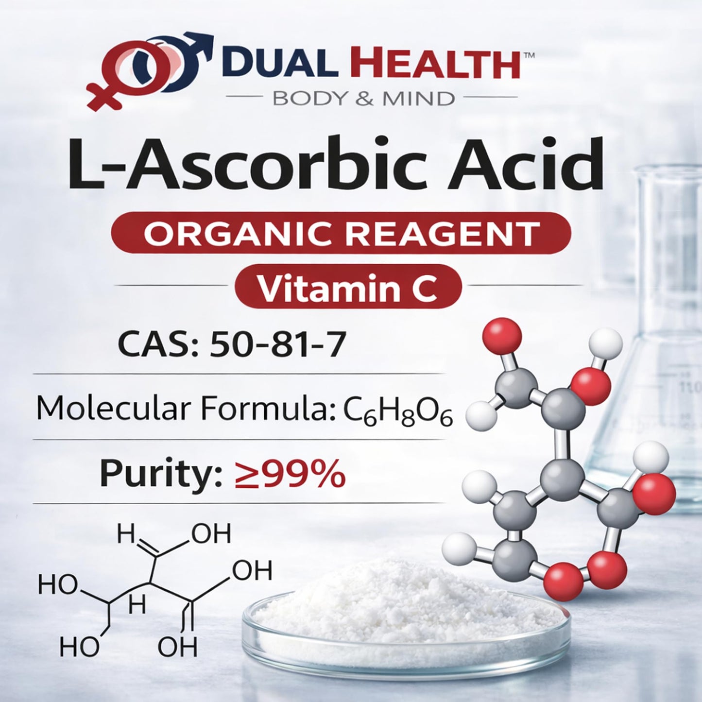 Dual Health Body & Mind Ascorbic Acid Vitamin C Powder, 4 oz