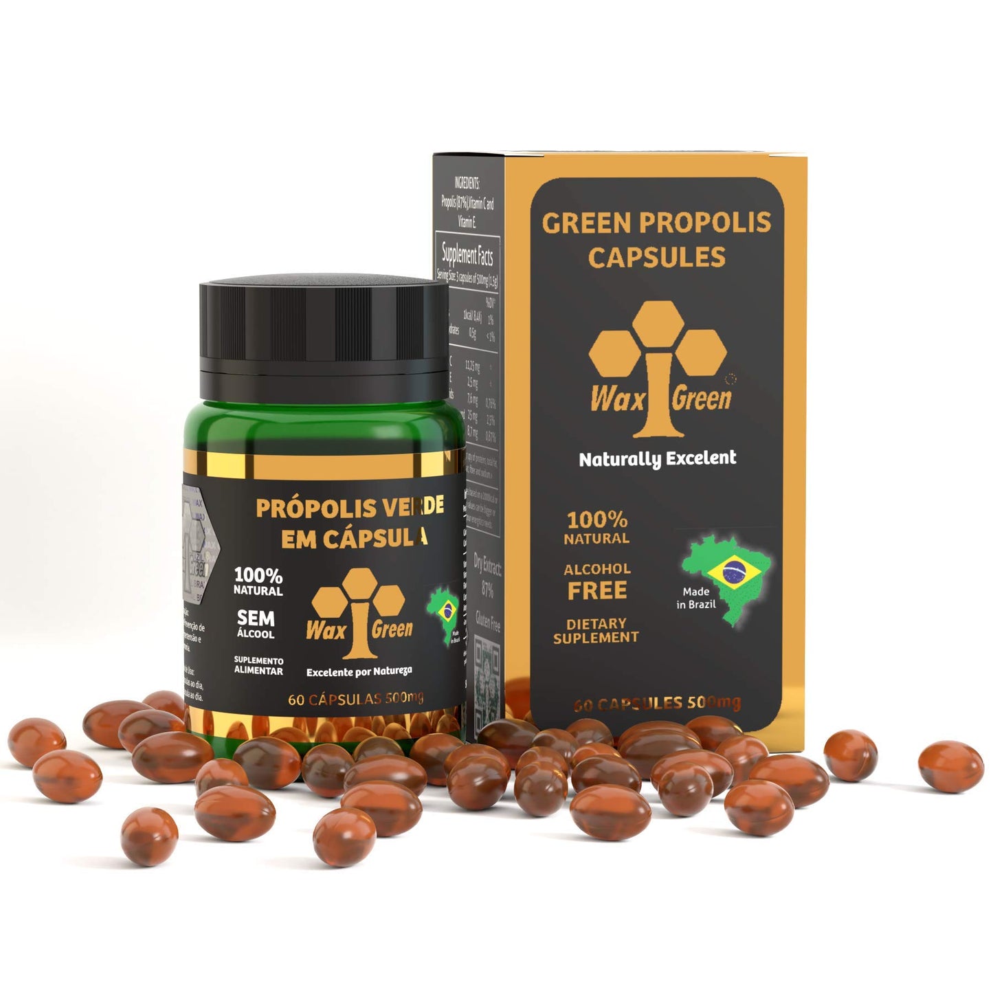 Wax Green Brazil Bee Propolis 500mg Softgel, 240 Count