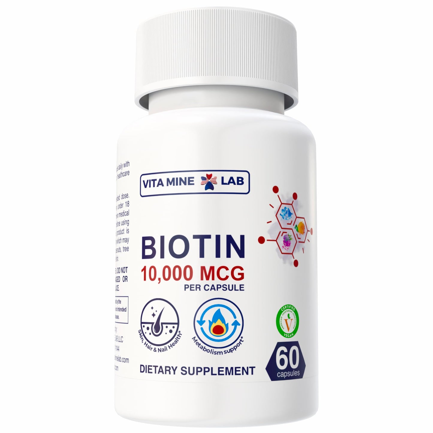 VITA MINE LAB Biotin 10,000 mcg Capsules, 60 Count