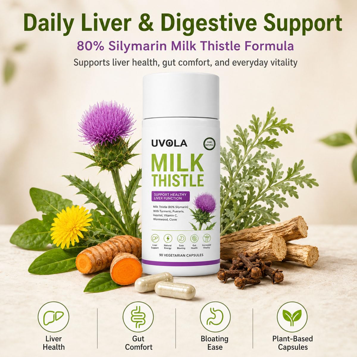 Vuiea Natural Uvola Milk Thistle Supplement Capsule 90 Count