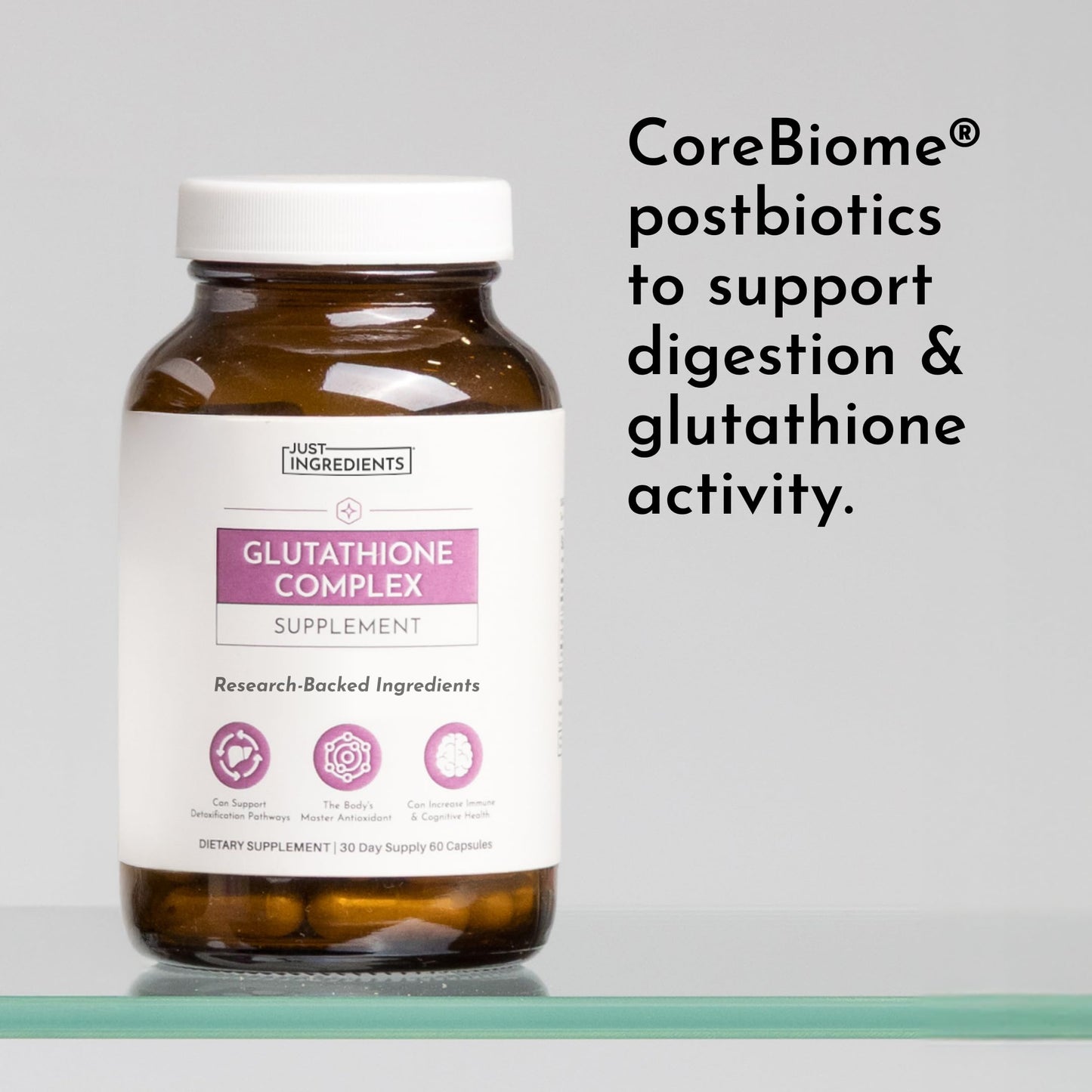 JUST INGREDIENTS Glutathione Complex - Liposomal, S-Acetyl-L-Glutathione, Tributyrin Capsules 60