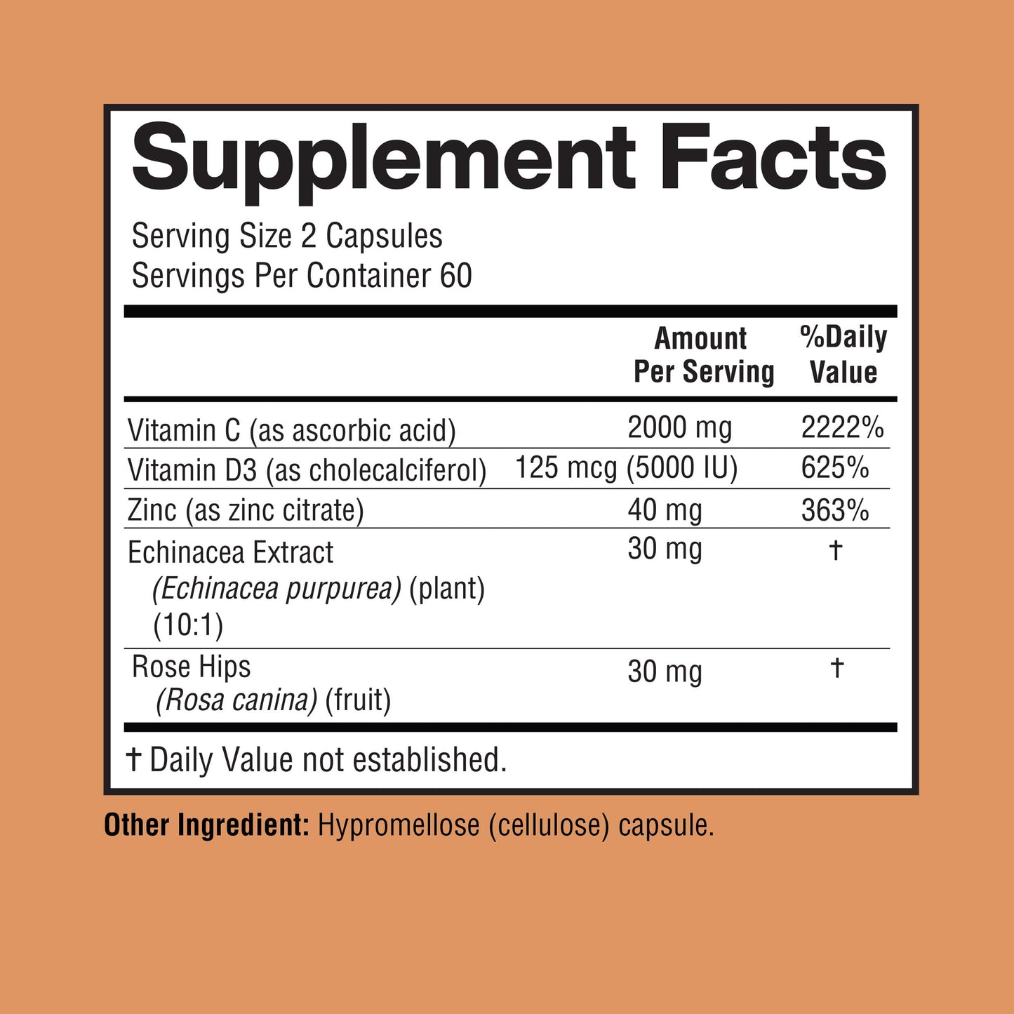 Happi Mi Nutrition Vitamin C 2000mg with Zinc 40mg & Vitamin D3 5000 IU – Echinacea Extract & Rose Hip, 120 Vegan Capsules