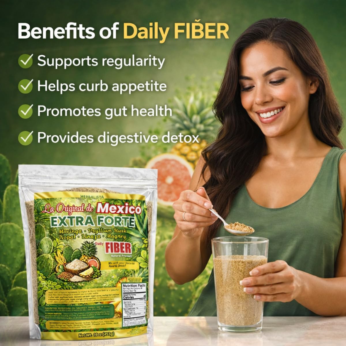 HERBALISTA La Original de Mexico Extra Forte Daily Fiber Powder, 16 oz