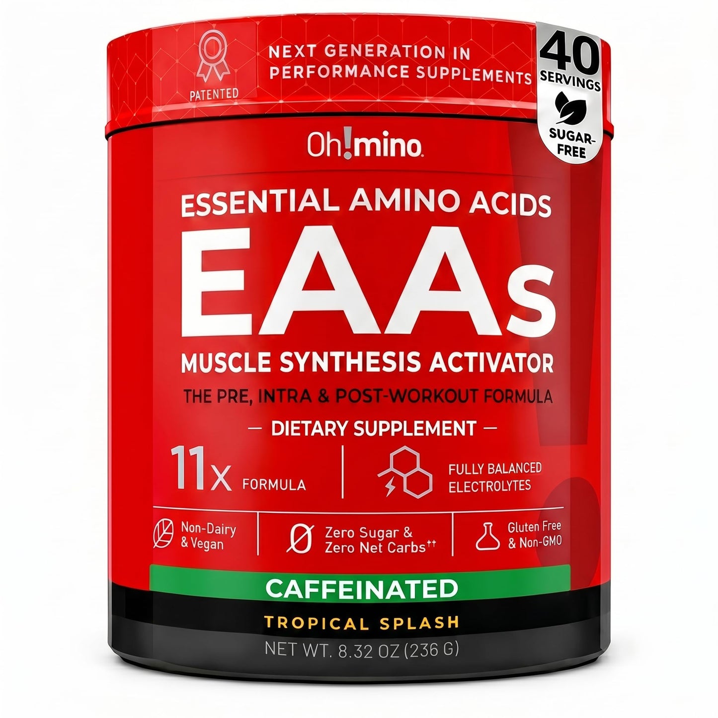 Oh!mino BCAA + EAA Powder, Amino Acid Supplement, Tropical, 8.32 Ounce