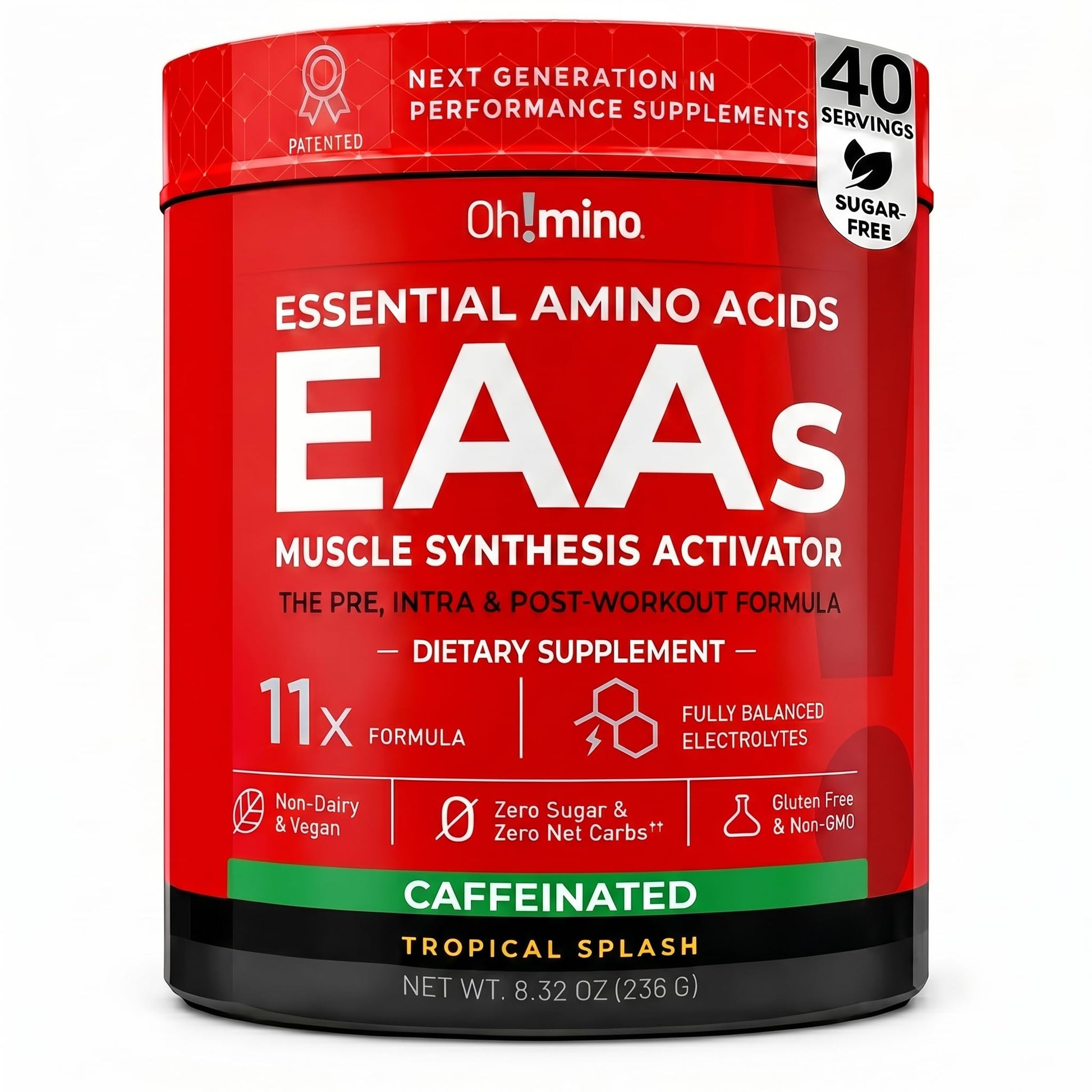Oh!mino BCAA + EAA Powder, Amino Acid Supplement, Tropical, 8.32 Ounce