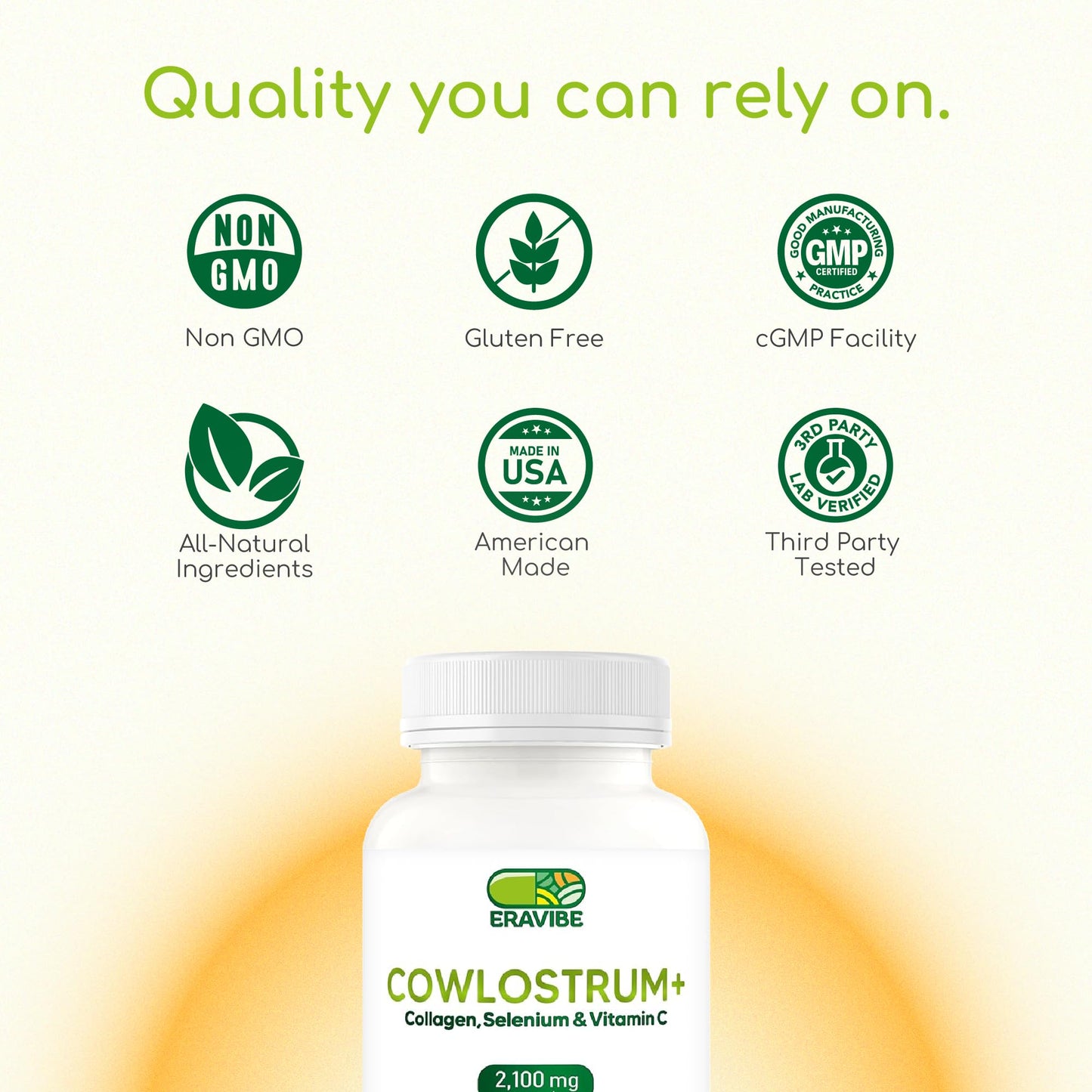 ERAVIBE Colostrum 4-in-1 Supplement Capsules with Collagen, Selenium & Vitamin C, 2100mg, 120 Count