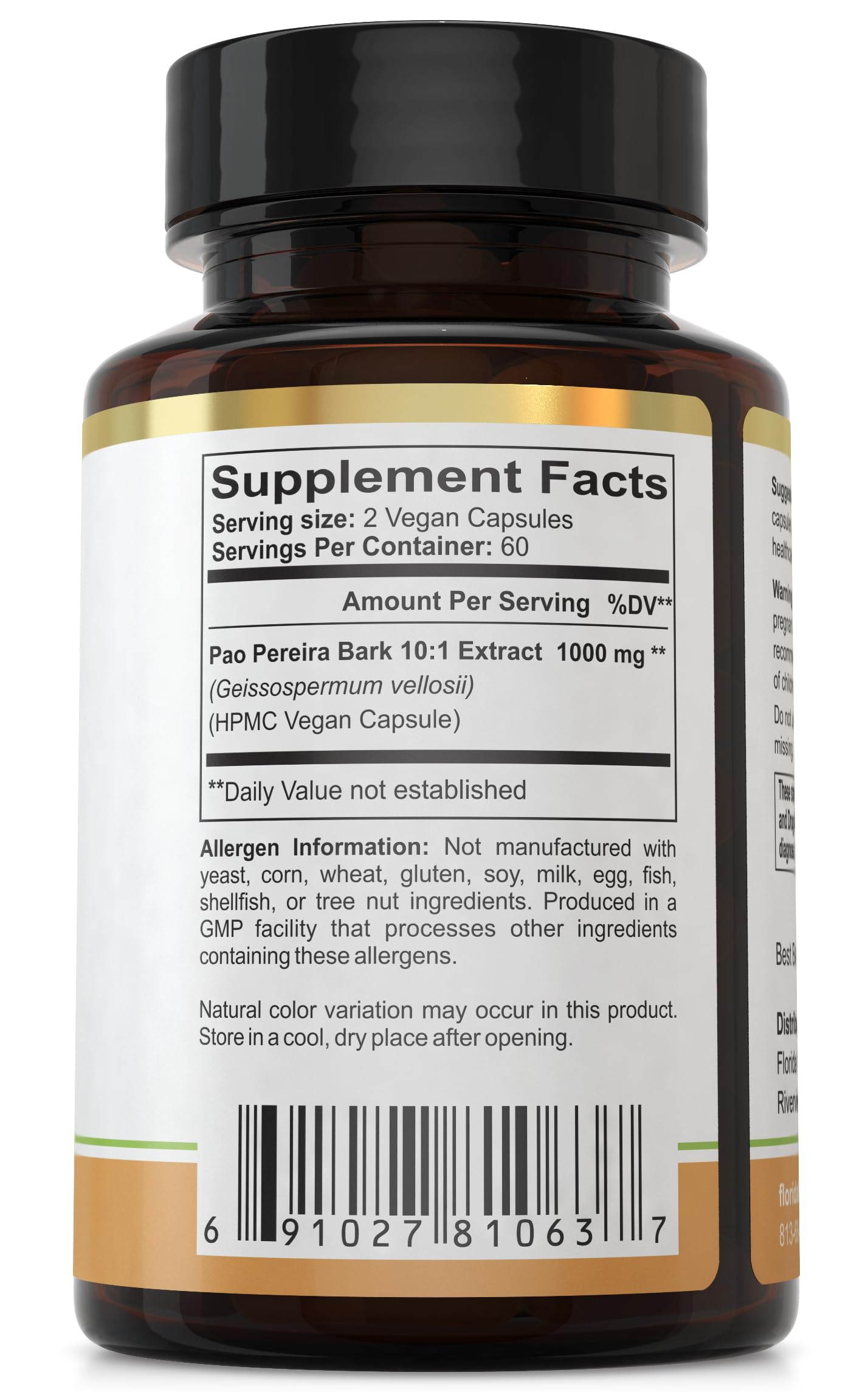 Florida Herbal Pharmacy Pao Pereira Bark Extract Supplement Capsules 120 Count