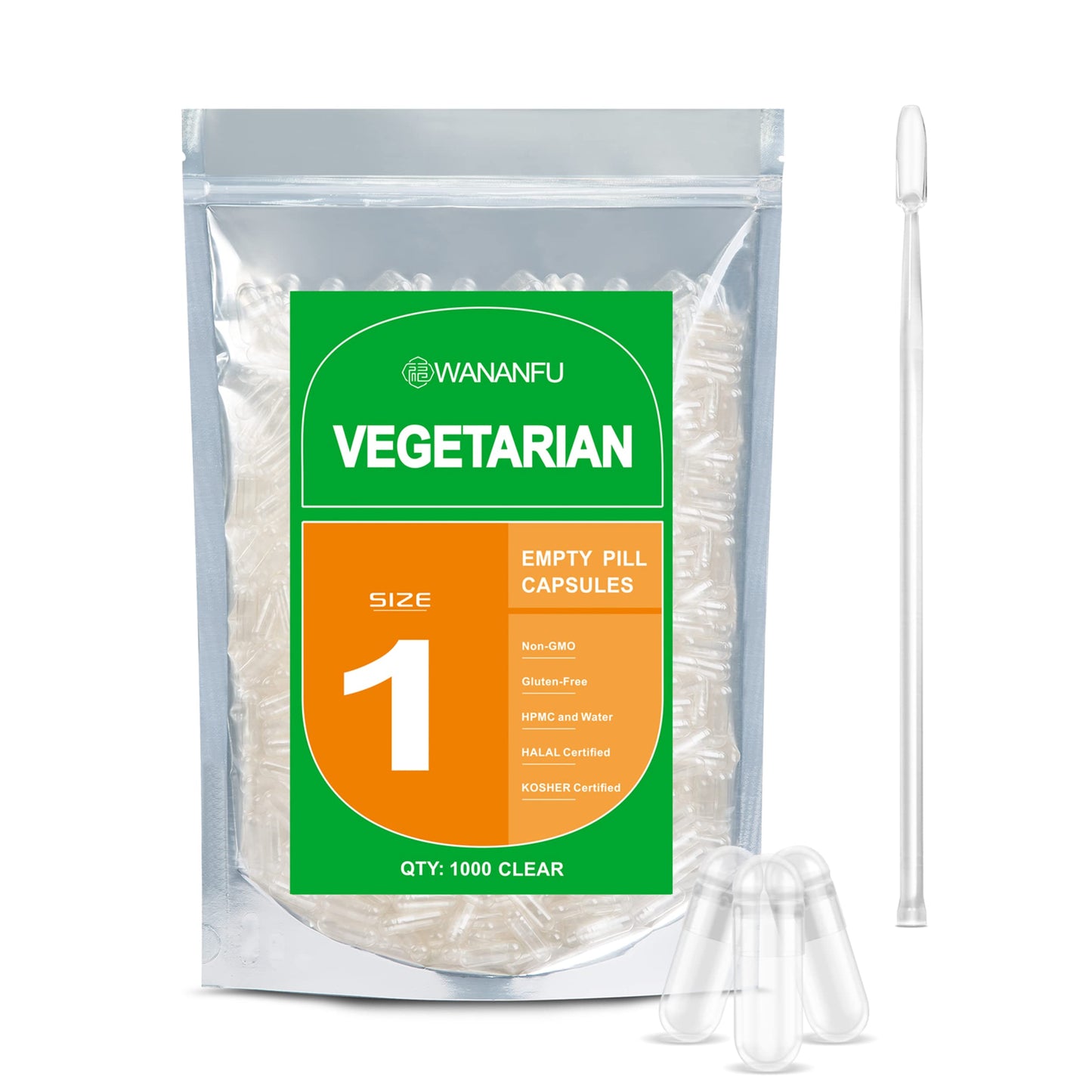 wananfu Size 1 Empty Capsules Vegetarian Capsule 1000 Count