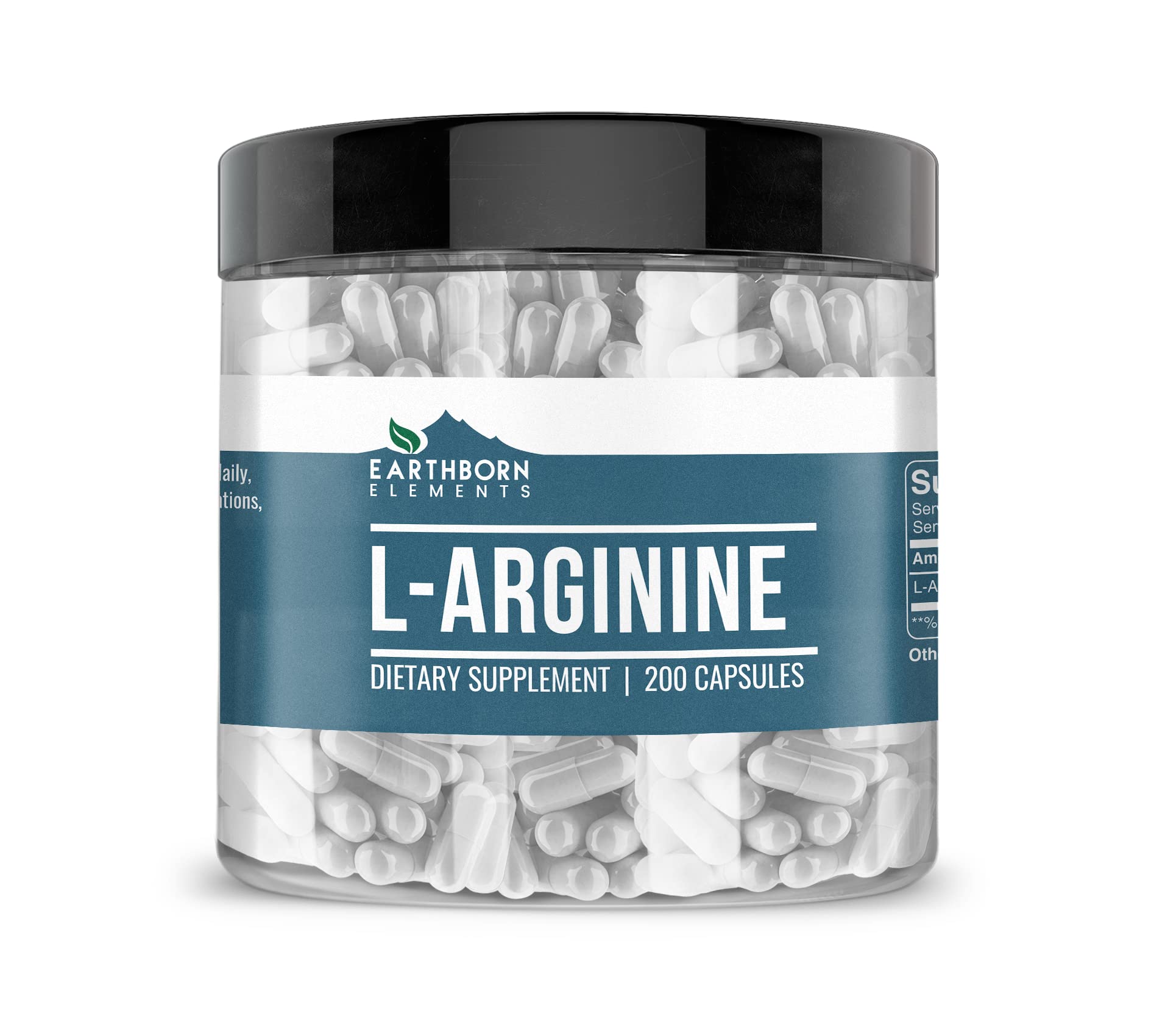 Earthborn Elements L-Arginine Pure & Undiluted, No Additives, Capsules, 200 Count