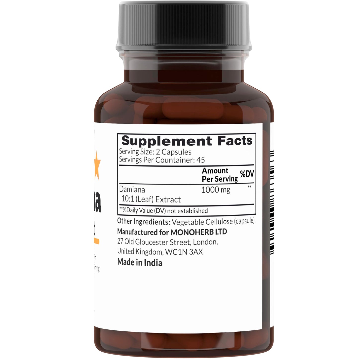MONOHERB Damiana 10:1 Extract 1000 mg per Serving, 90 Count Capsules