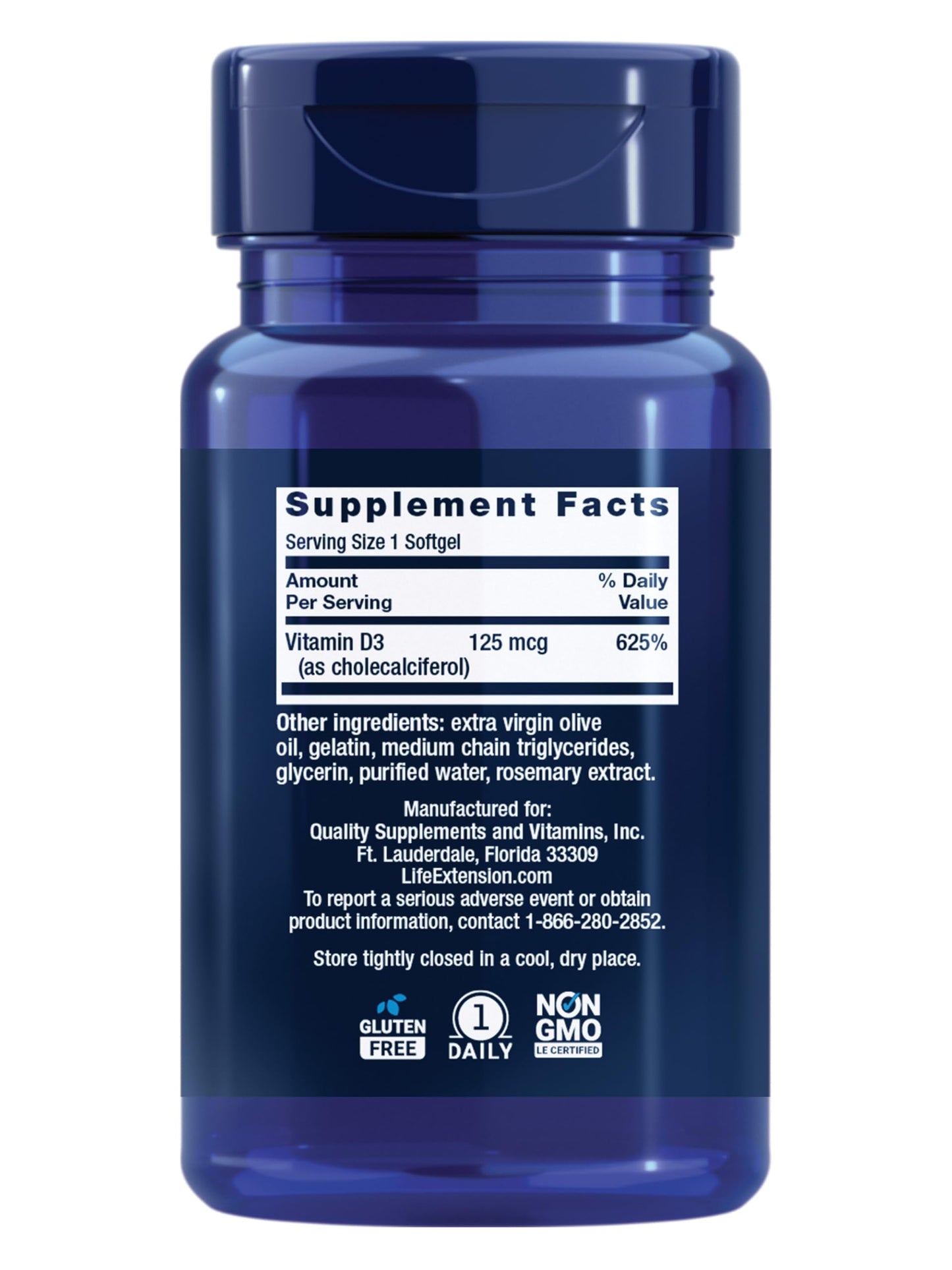 Life Extension Vitamin D3 125 mcg (5000 IU) Softgels, 60 Count