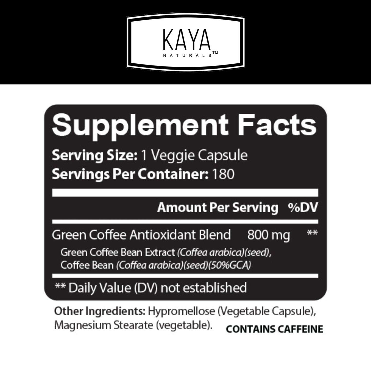 Kaya Naturals Green Coffee Bean Extract Capsule 180 Count