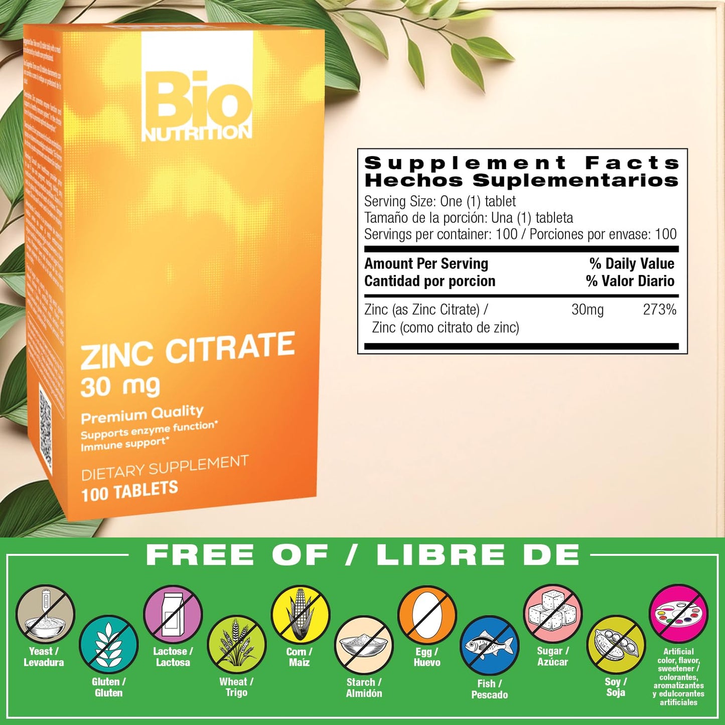 Bio Nutrition Zinc Citrate 30 mg Tablet, 100 Tablets