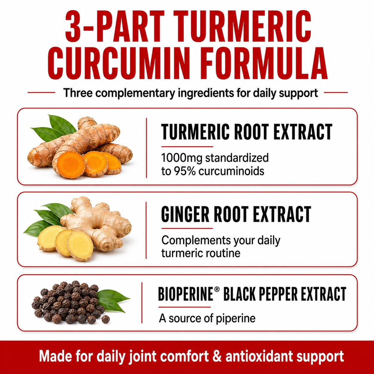 Balance ONE Turmeric Extract 1000mg Capsule, 90 Count with 95% Curcuminoids, Black Pepper Piperine & Ginger for Joint Comfort & Antioxidant Support