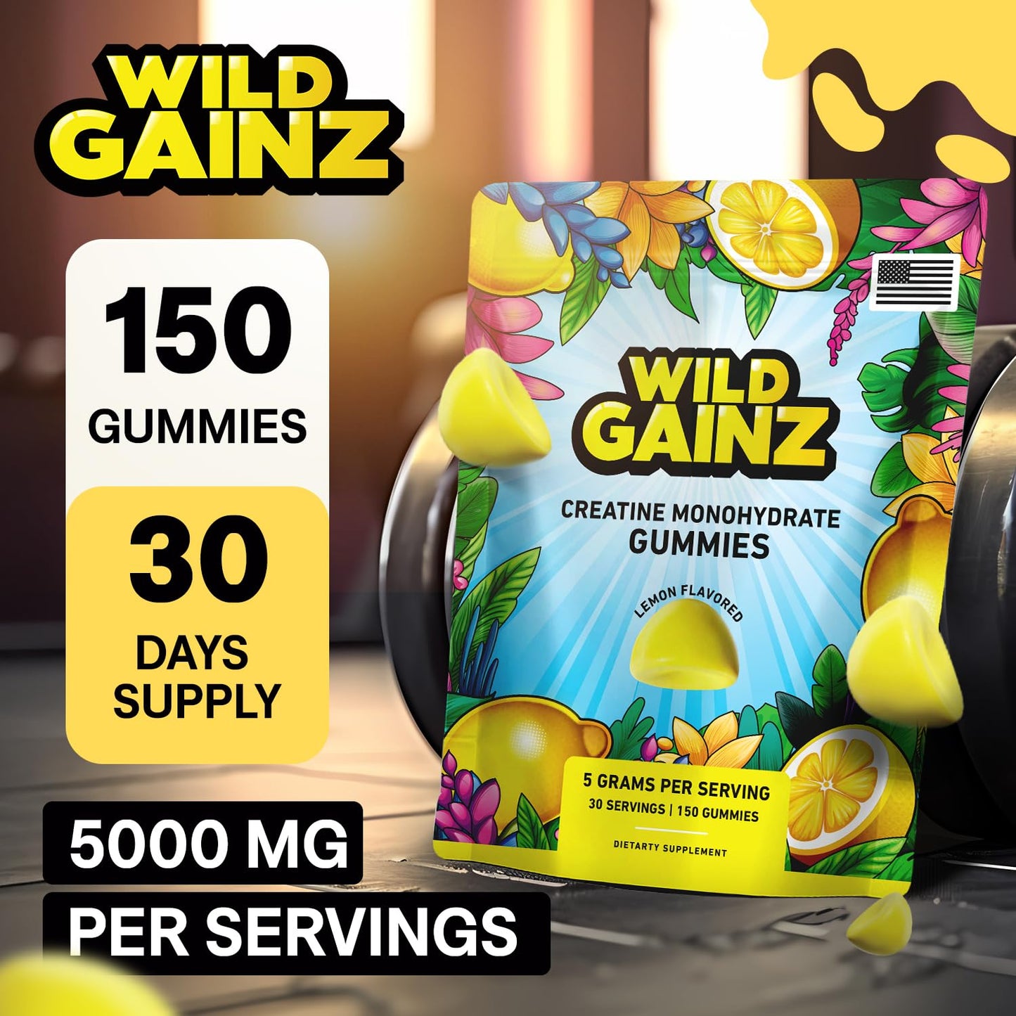 WILD GAINZ Creatine Monohydrate Gummies 150 Count