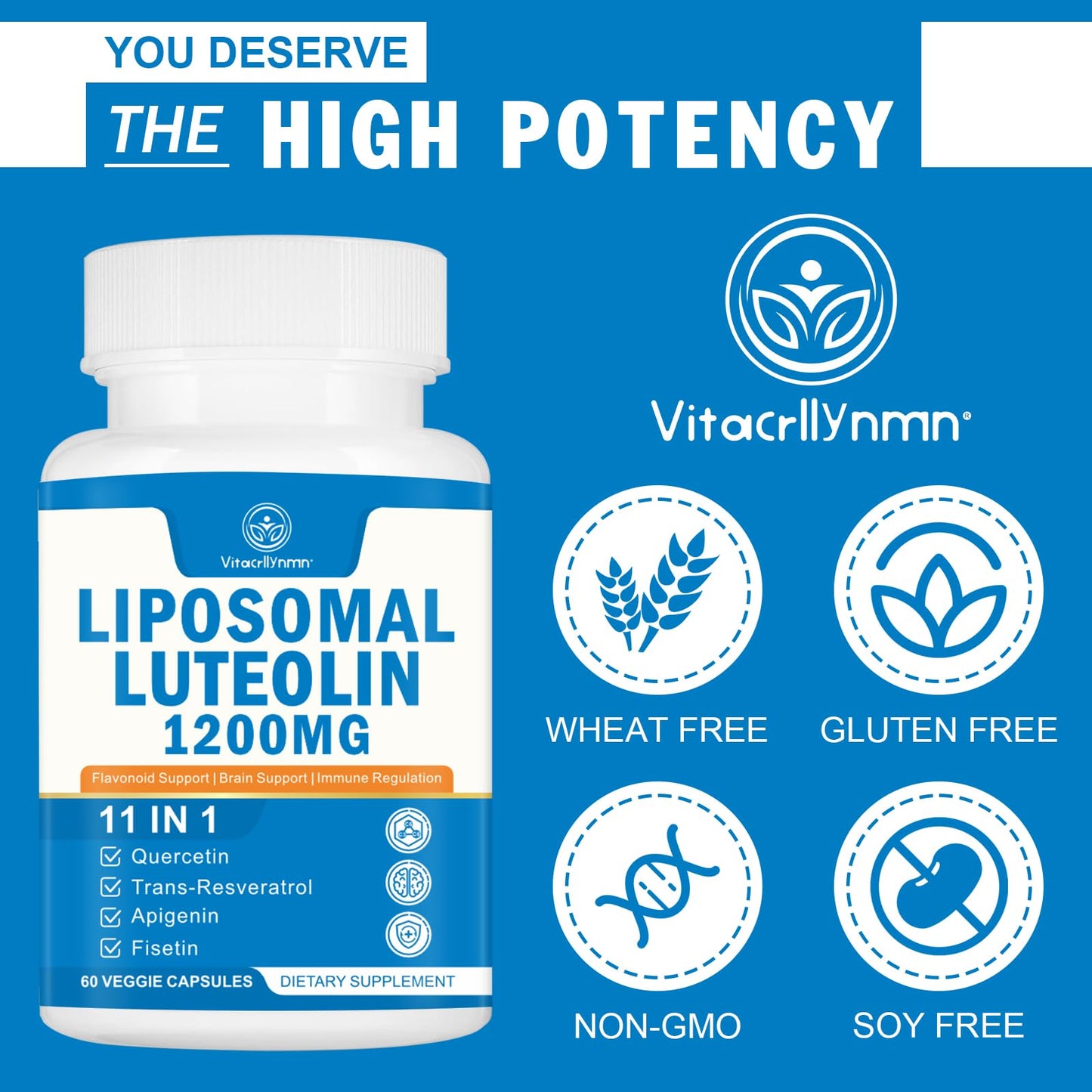 VITACRLLYNMN Liposomal Luteolin Supplement 1200mg Capsule 60 Count