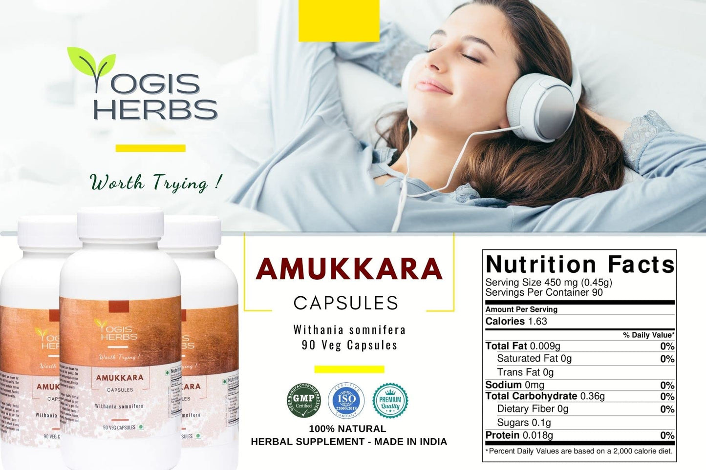 YOGIS HERBS Amukkara Capsules - Ashwagandha Root 90 Count
