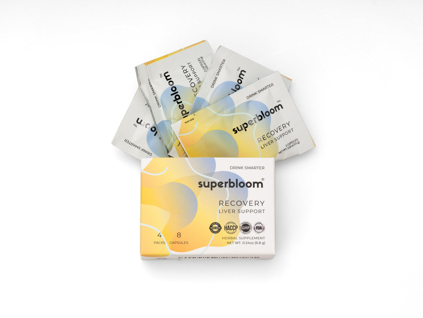 superbloom Recovery Liver Support Liver Detox with DHM, Turmeric, Milk Thistle Capsules, 8 Count