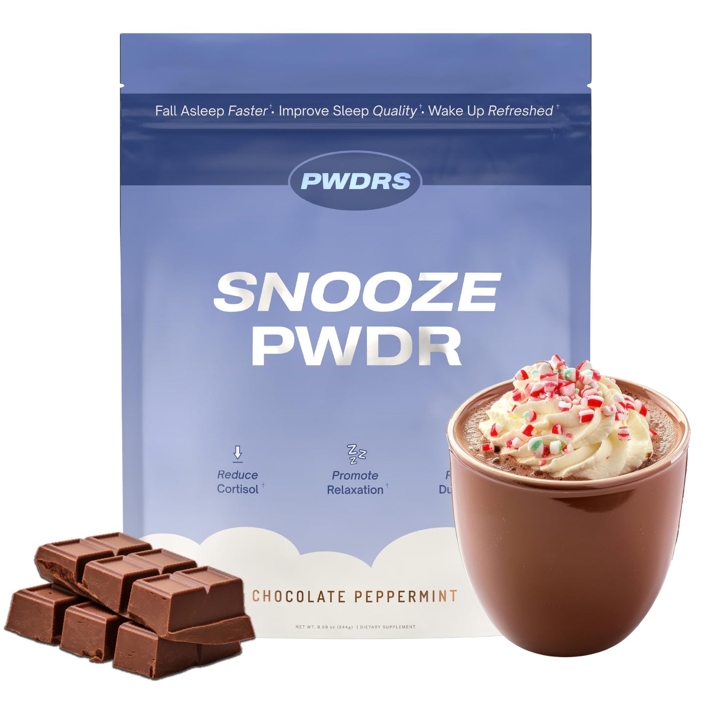 PWDRS Snooze Sleepy Time Hot Chocolate Powder, 8.61 oz