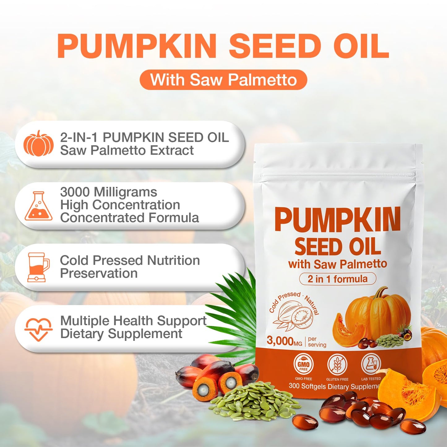MaxHemp 3000mg Max Strength Pumpkin Seed Oil + Saw Palmetto Softgels, 300 Softgels