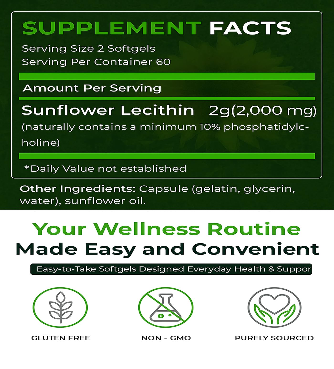 Natural Nutra Sunflower Lecithin 2000 mg Softgels 360 Count
