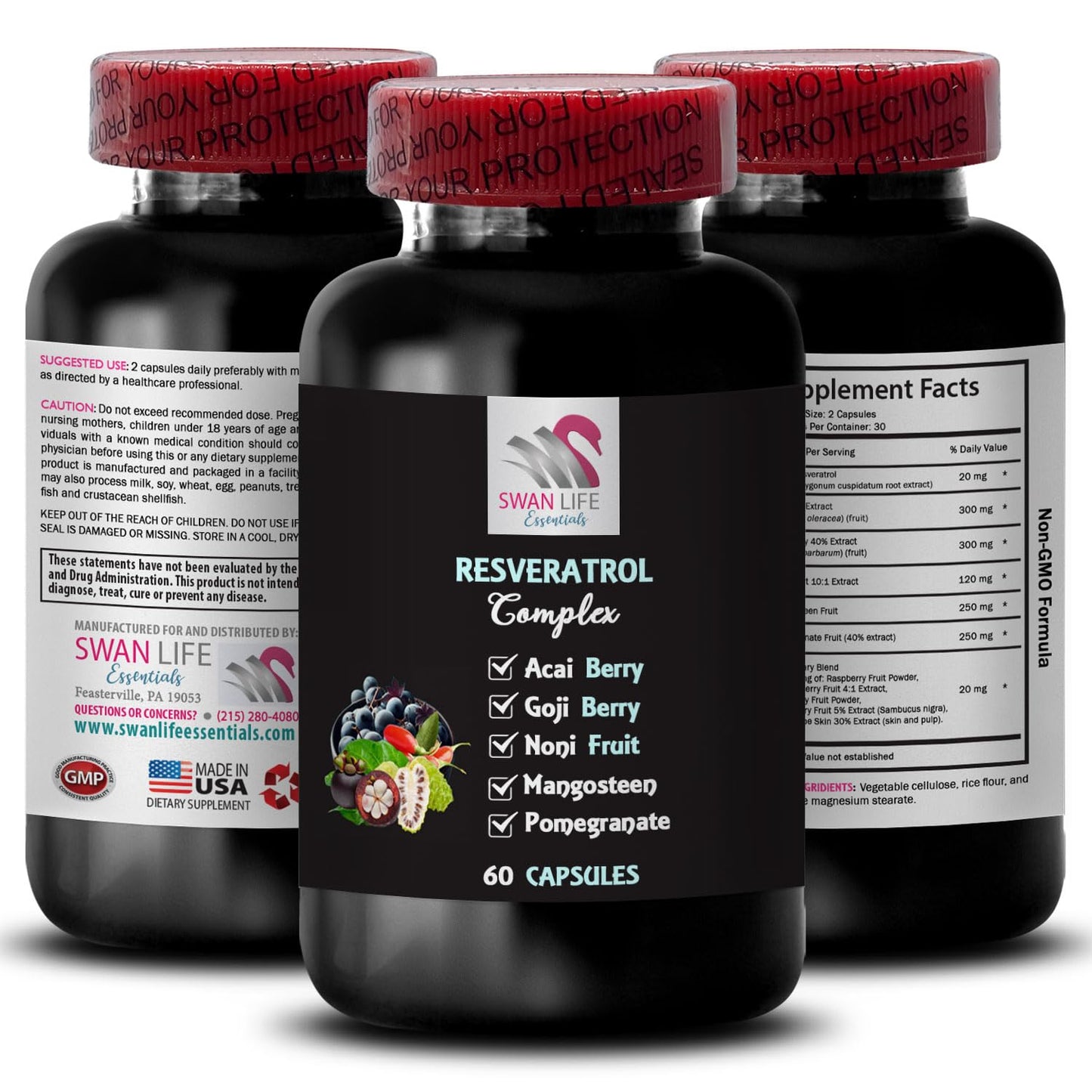 SWAN LIFE ESSENTIALS Pomegranate Strength Resveratrol Complex 120 Capsules
