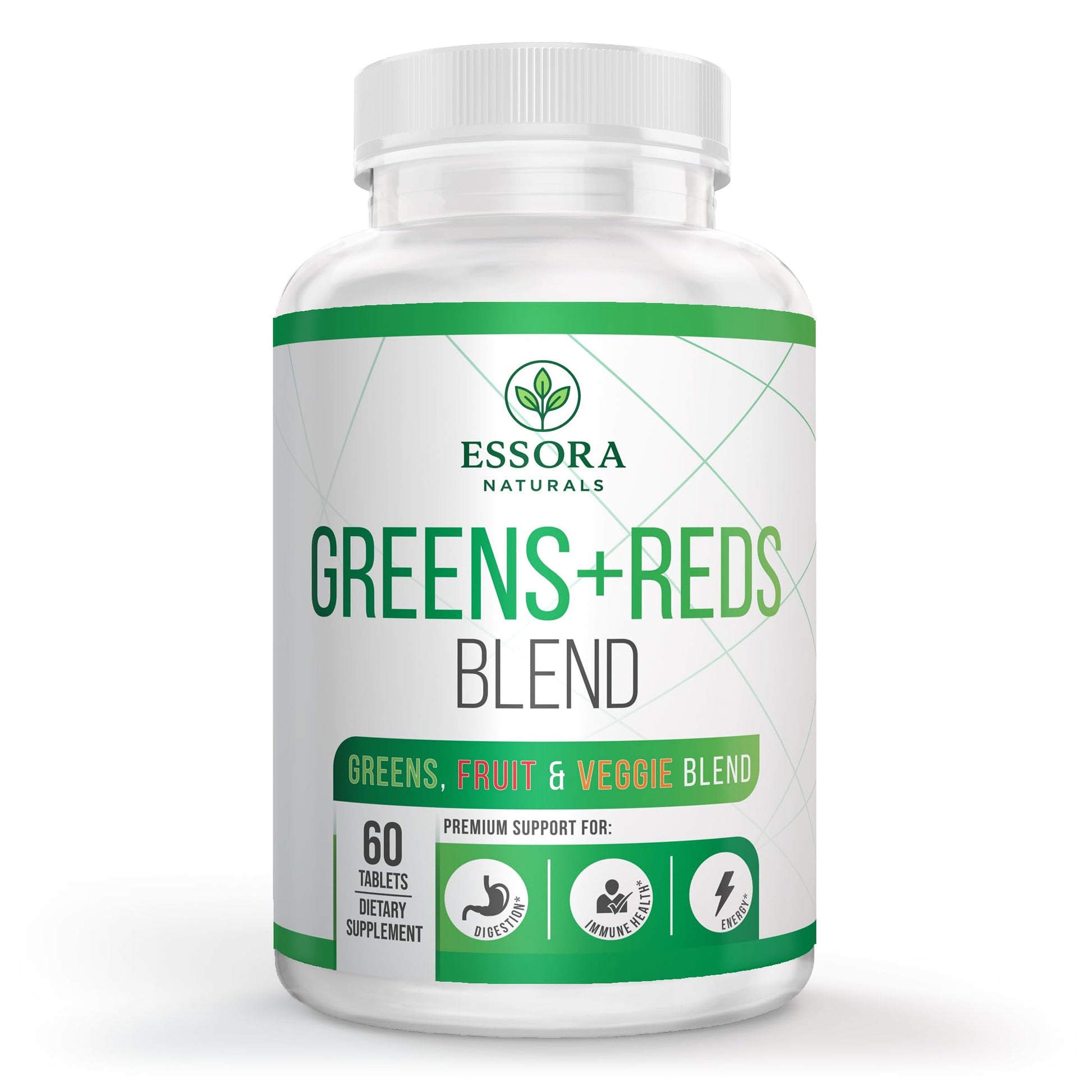 Essora Naturals Organic Greens Complex Tablets – Organic Greens + Fruit & Veggie Blends – Vegan Non-GMO, 60 Count
