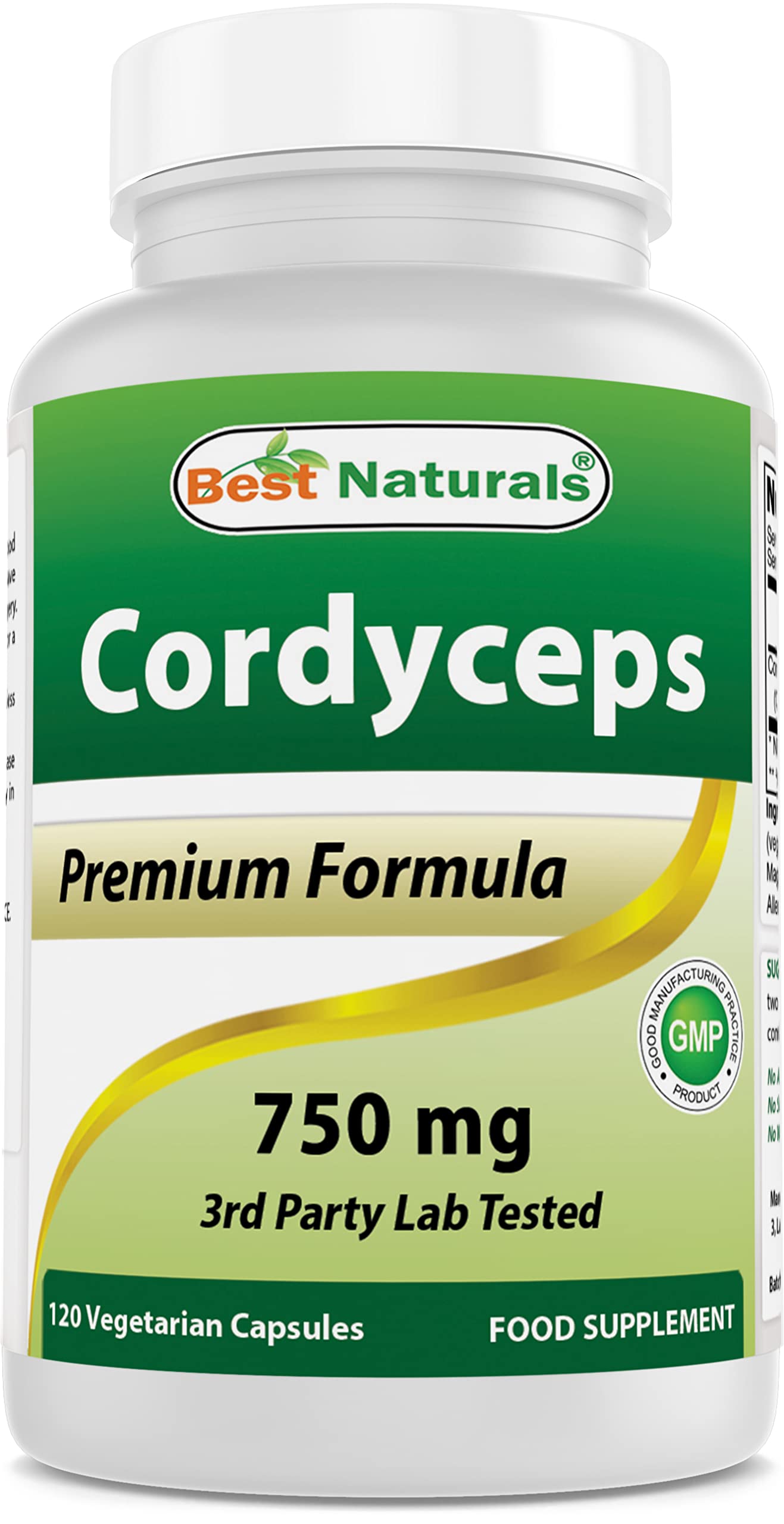 Best Naturals Cordyceps Sinensis Mycelium Mushroom Powder 750 mg Capsules 120 Count