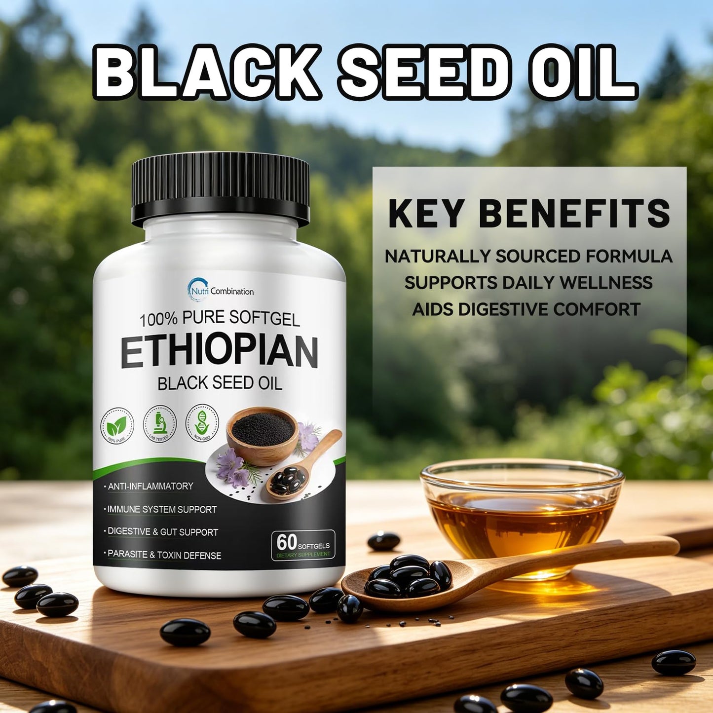OOLUNESSAOO Ethiopian Black Seed Oil Softgels 60 Capsules