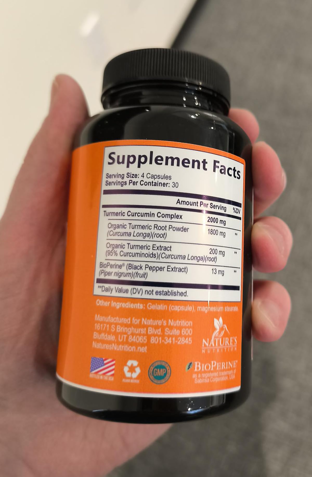 Nature's Nutrition Turmeric Curcumin Supplement Capsule, 120 Capsules