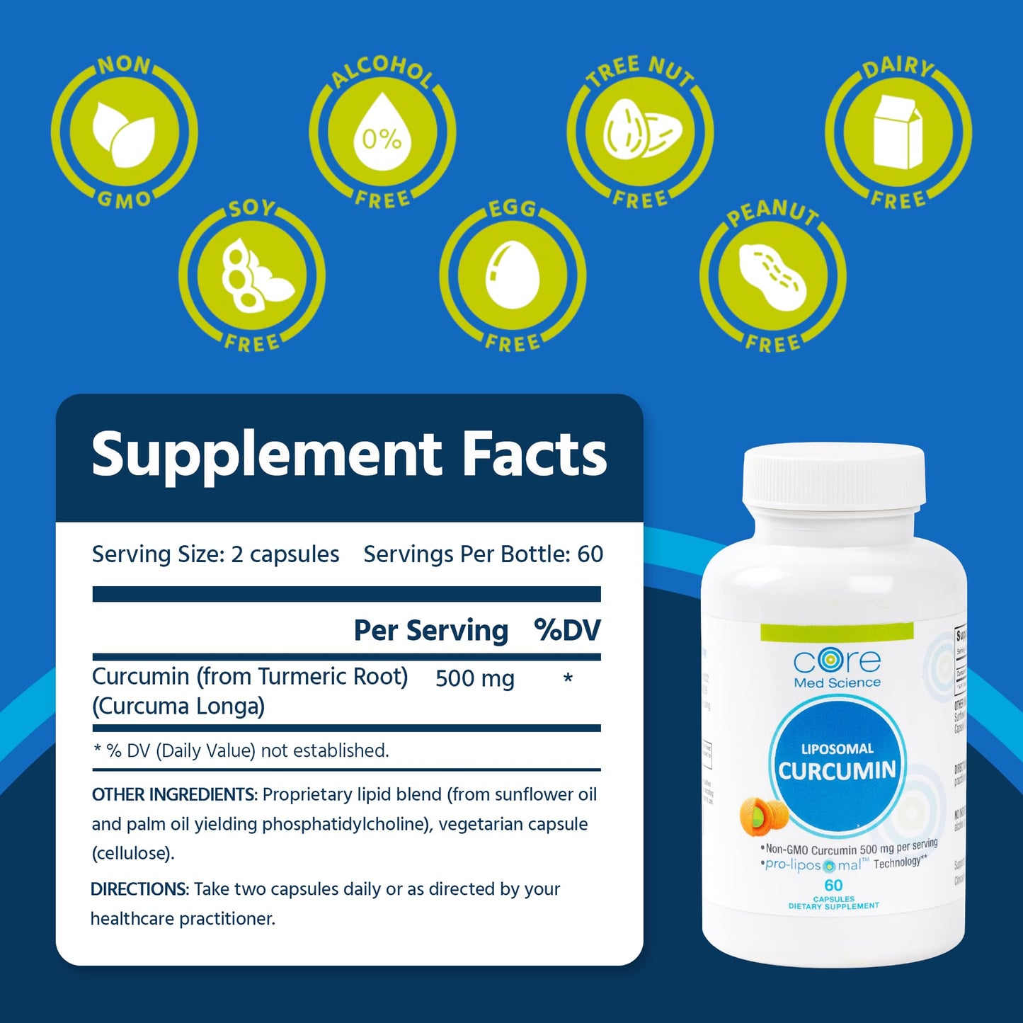 Core Med Science Liposomal Curcumin 500mg Capsule, 60 Count
