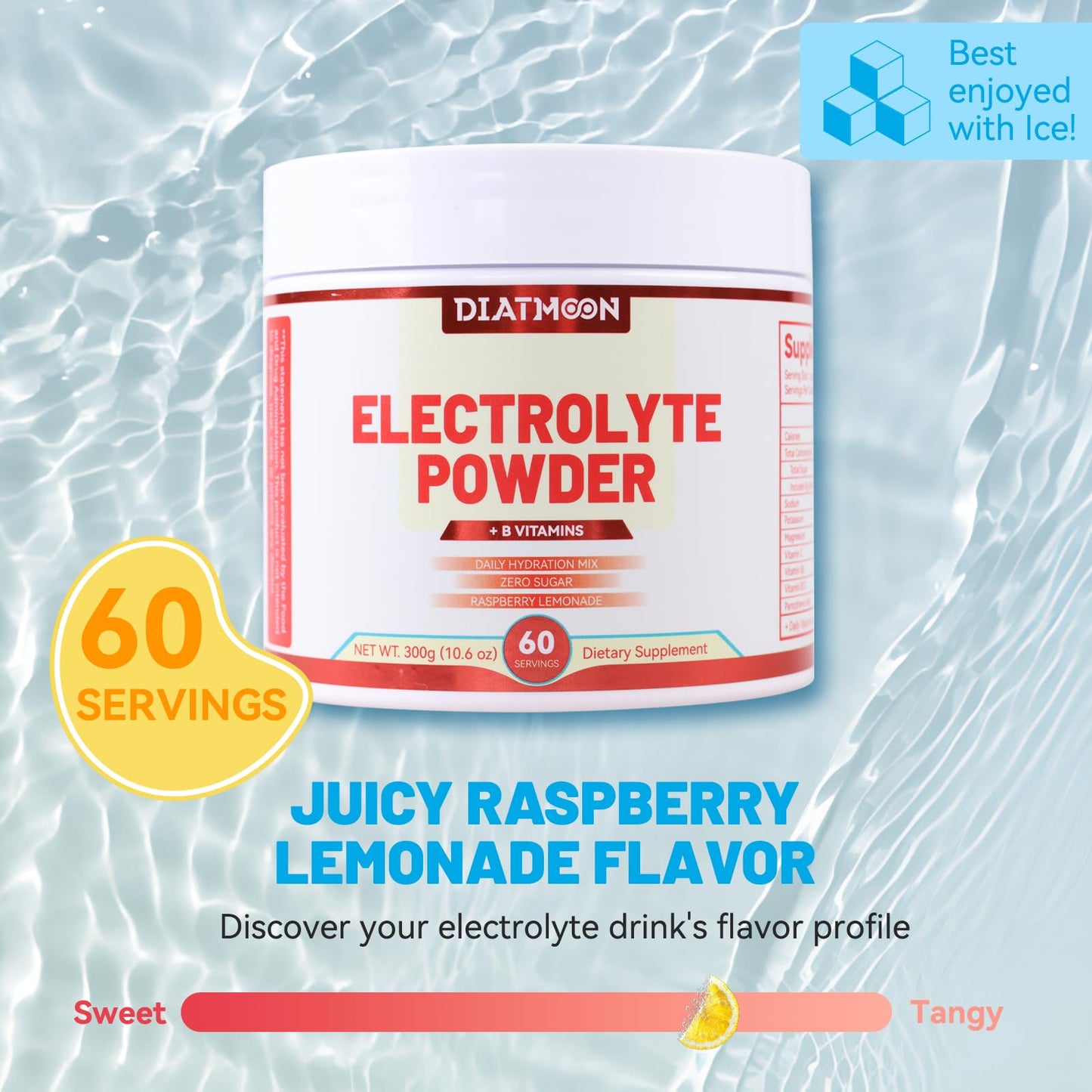 DIATMOON Electrolytes Powder No Sugar, Enhanced with B-Vitamins and Minerals – Keto Friendly, Hydration Drink Supplement, 10.58 oz