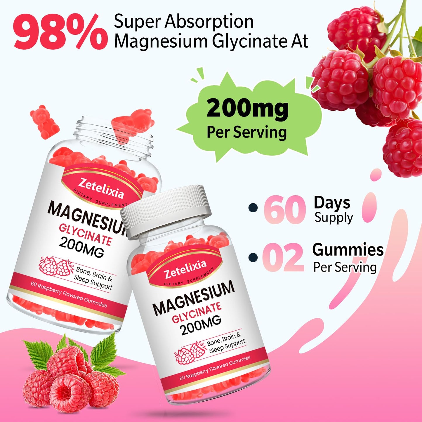 Zetelixia Magnesium Glycinate Gummies 120 Count