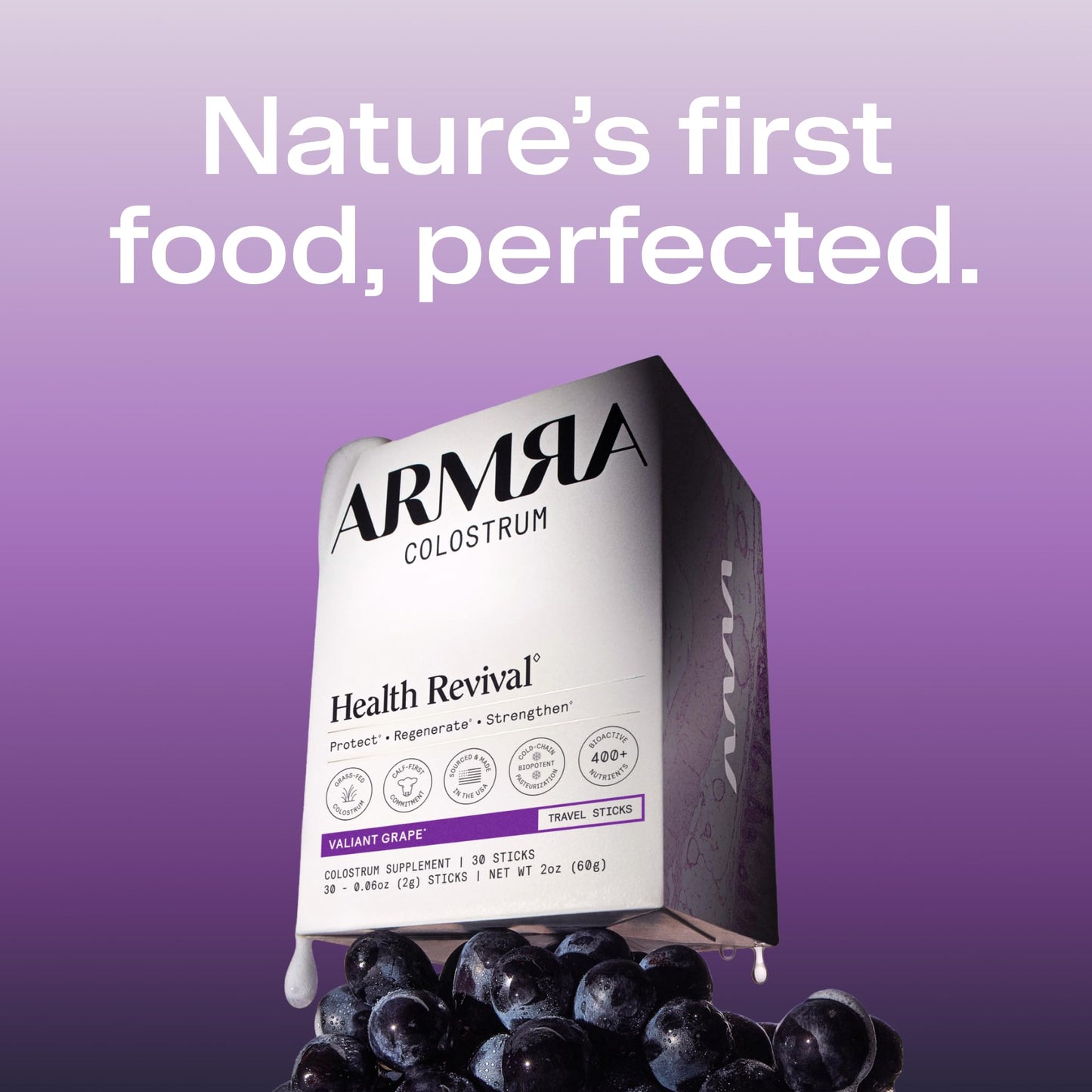 ARMRA Colostrum Powder, Valiant Grape, 2 oz