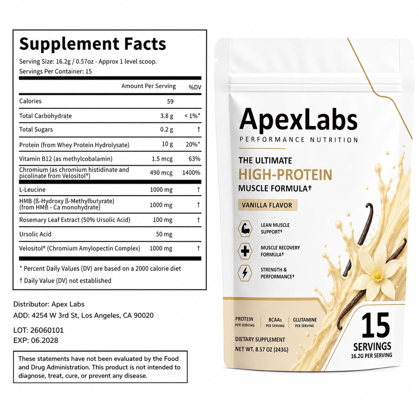 Apex Labs Muscle Powder Vanilla Powder 1 Ounce (Pack of 1)