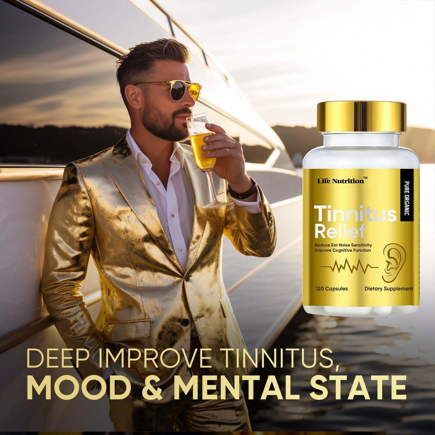 Life Nutrition Tinnitus Relief for Ringing Ears 1200mg Capsule, 120 Count