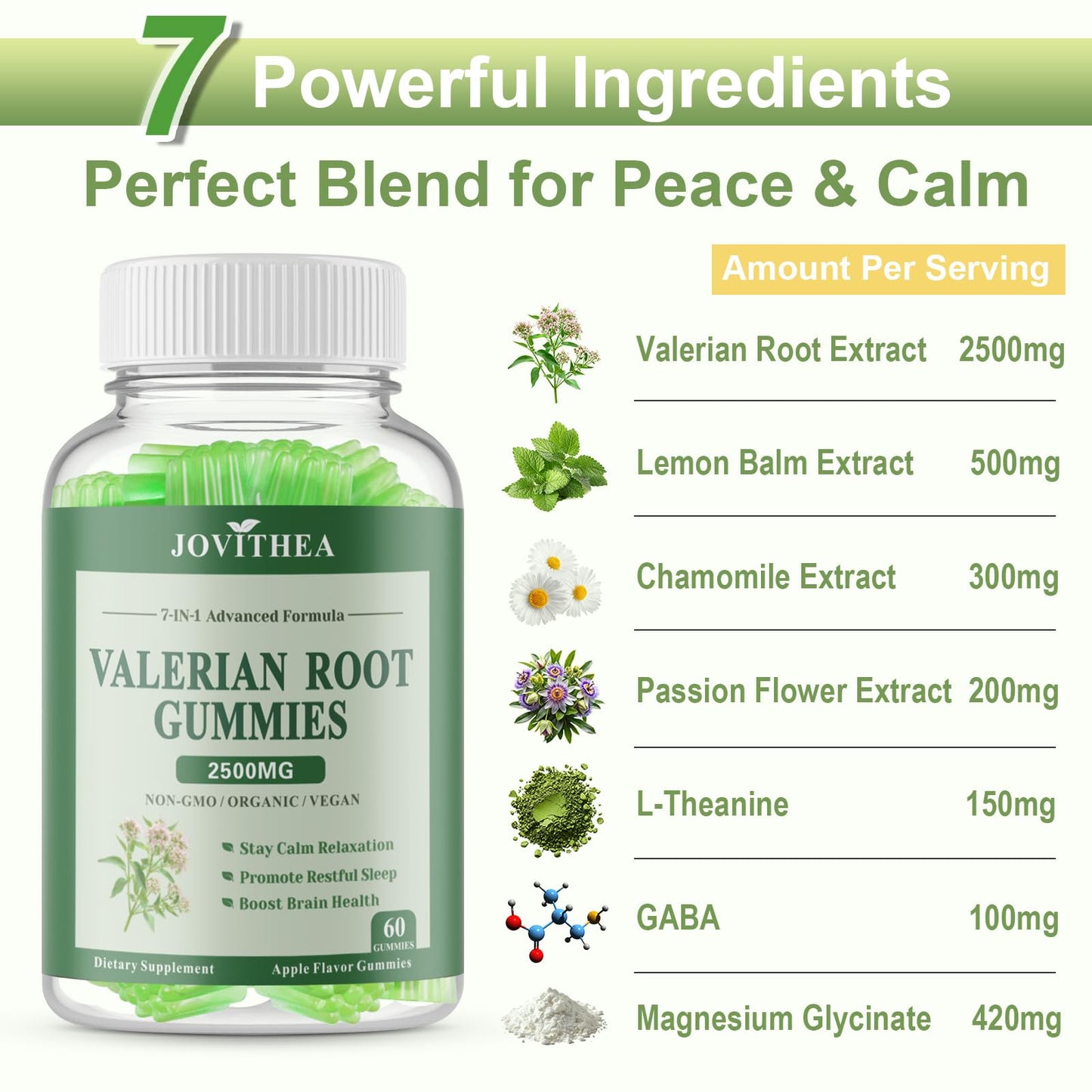 JOVITHEA Organic Valerian Root Gummies 60 Count