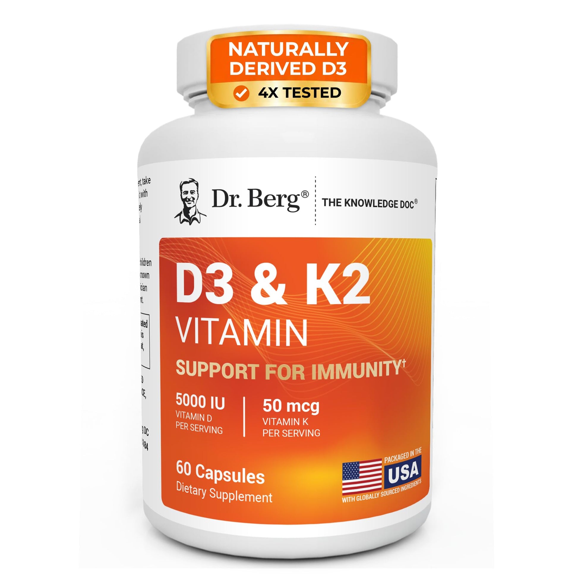 Dr. Berg Nutritionals Maximum Strength 2-in-1 Vitamin D3 K2 5,000 IU Capsules, 60 Capsules