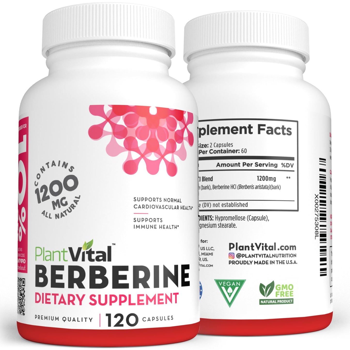 Plantvital Berberine 1200mg Capsule, 120 Count